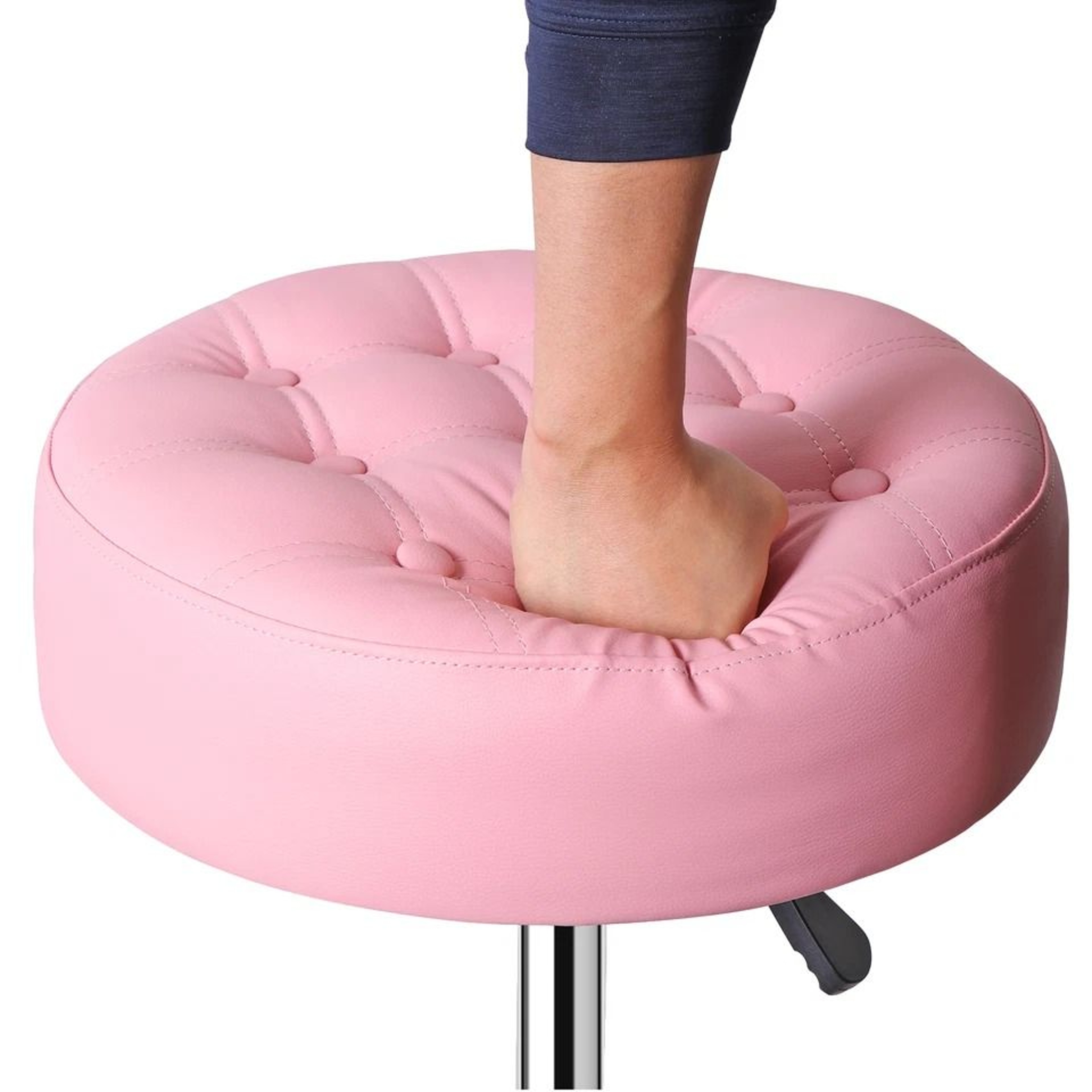 Pink Swivel Vanity Stool Adjustable PU Leather Makeup Chair Comfortable Ottoman For Bedroom Modern  11