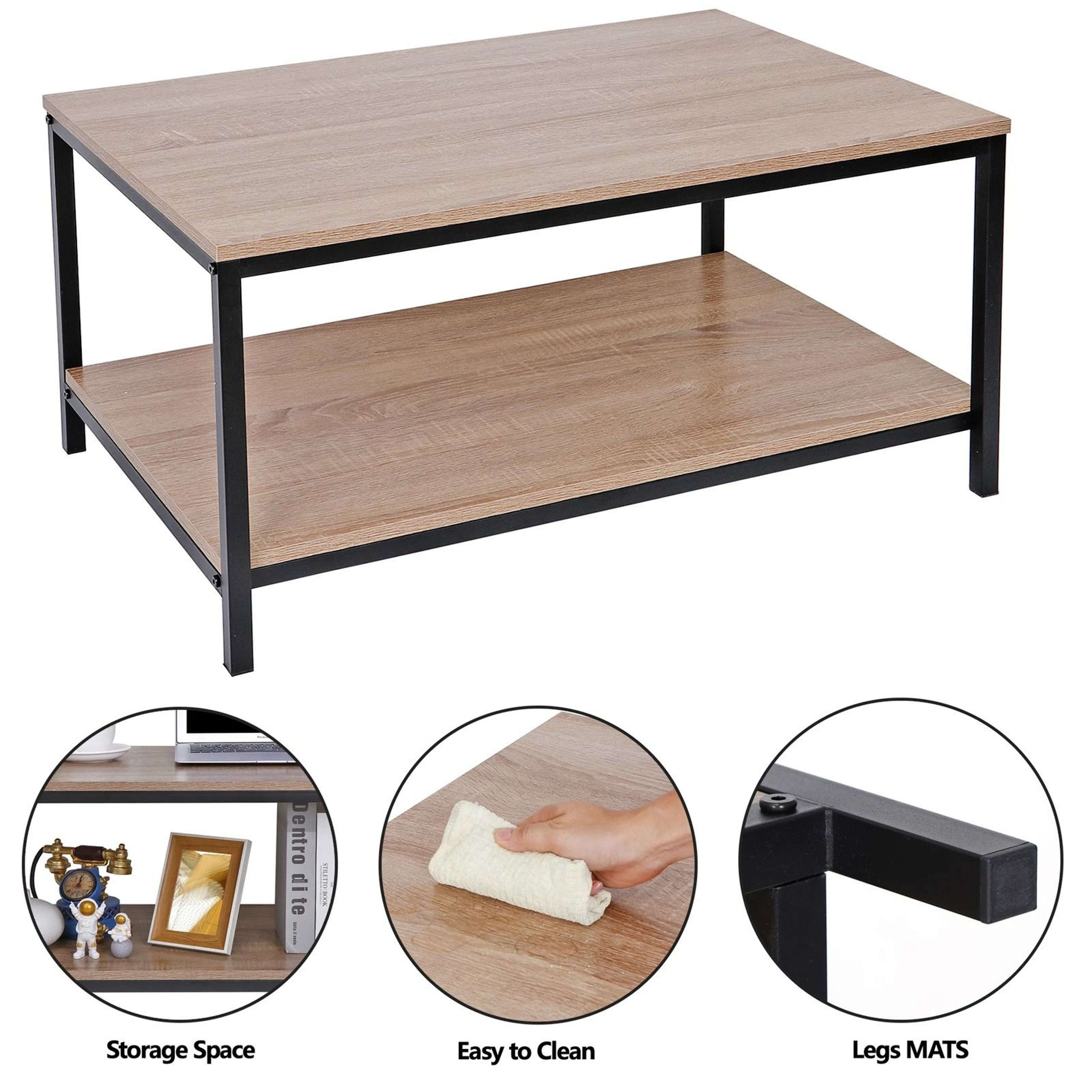 Modern Industrial Cocktail Table Tier Storage Shelf Sturdy Metal Frame Vintage Coffee Table For Liv 9