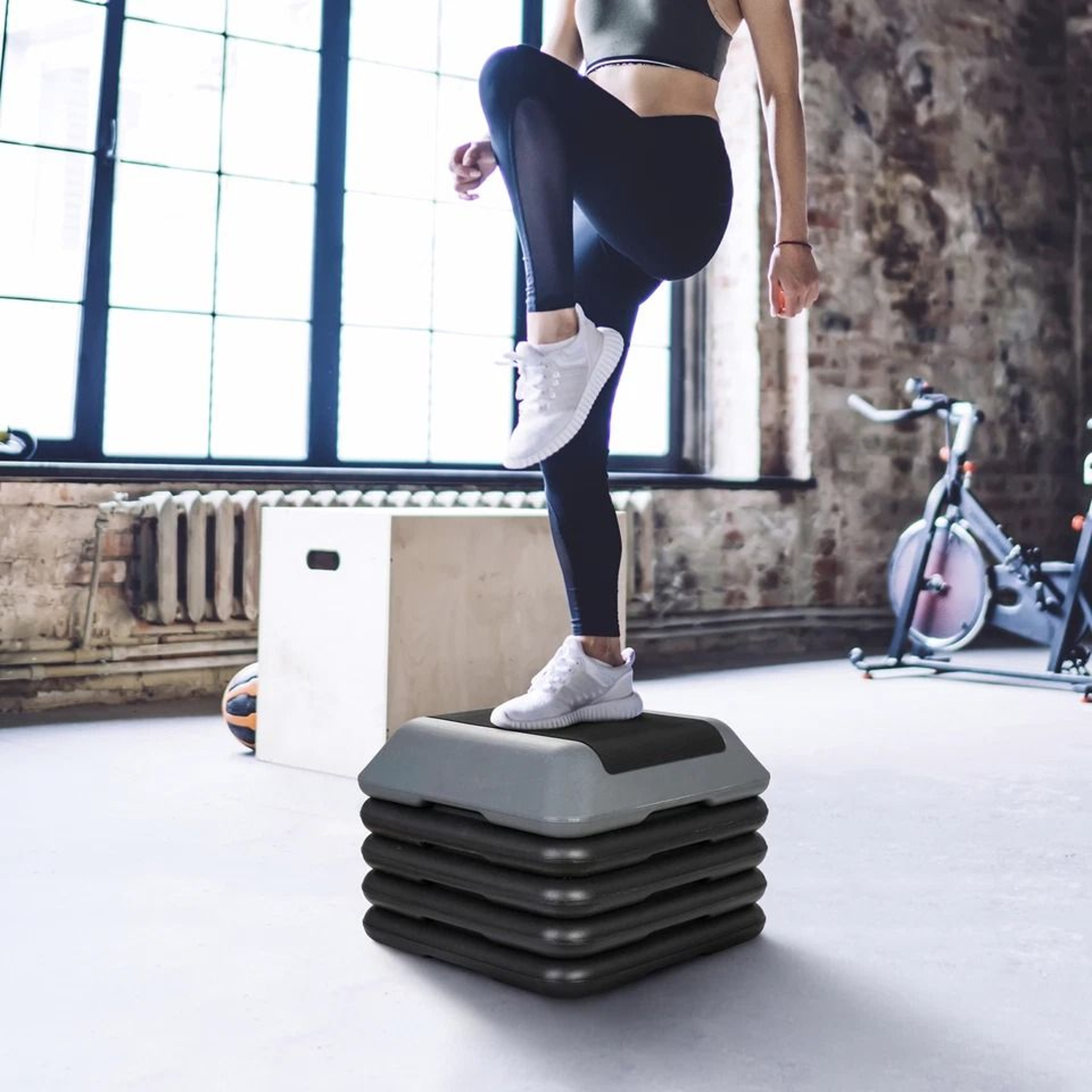 High Step Aerobic Platform Stepper Adjustable With Risers Perfect For Home Use GreenGray 9