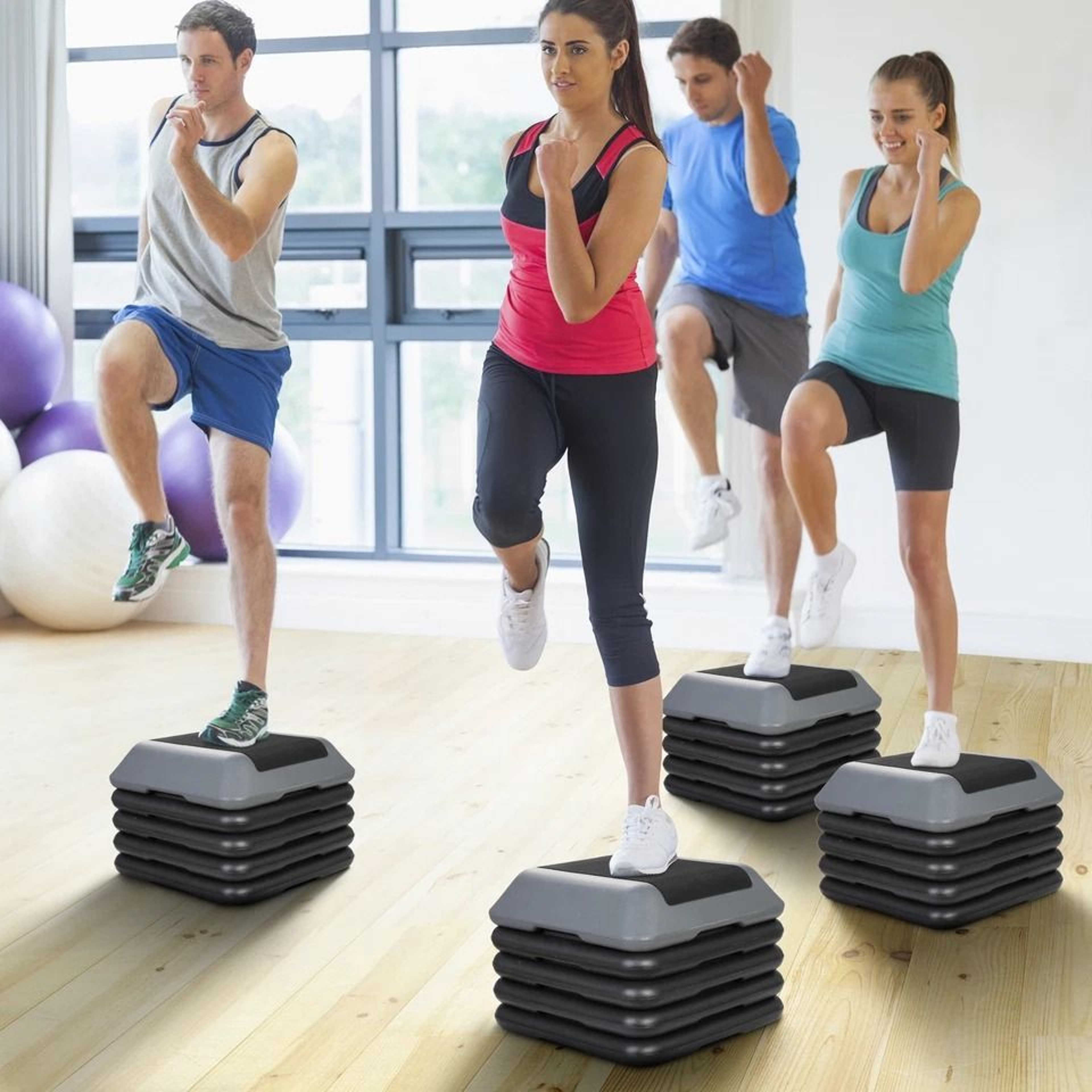 High Step Aerobic Platform Stepper Adjustable With Risers Perfect For Home Use GreenGray 10