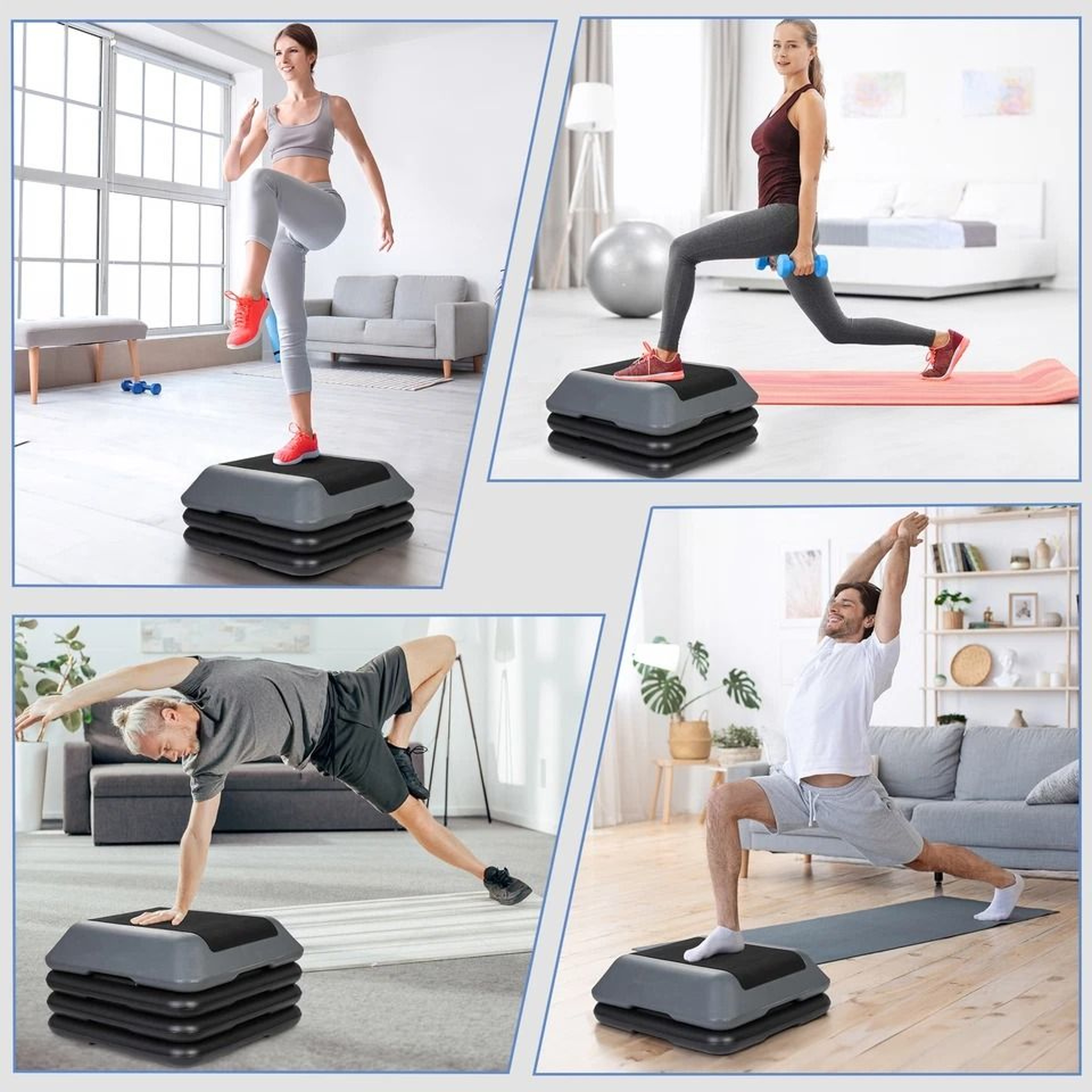 High Step Aerobic Platform Stepper Adjustable With Risers Perfect For Home Use GreenGray 3