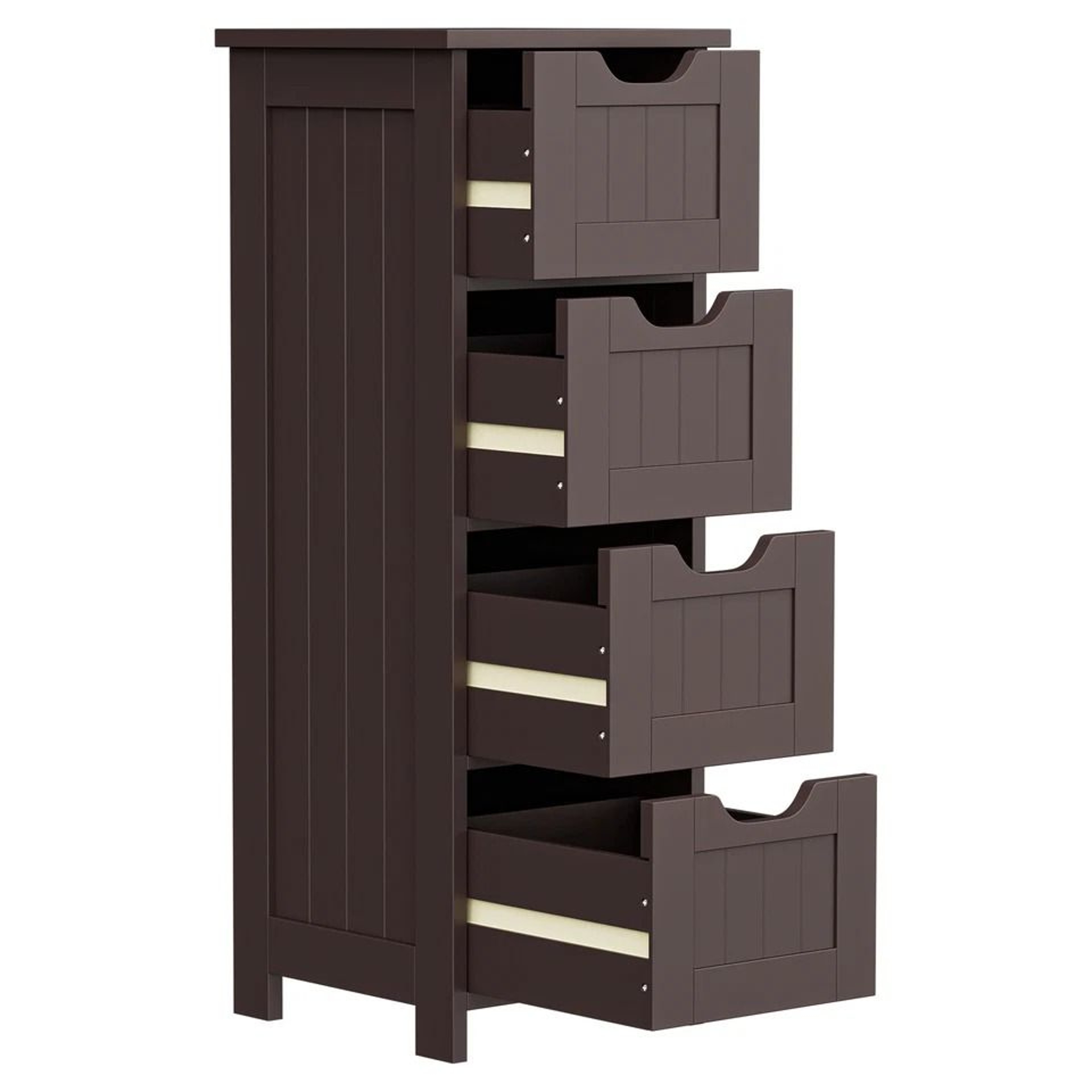 Freestanding Bathroom Floor Cabinet Brown Wood Side Organizer With 4 Spacious Drawers Durable MDF S