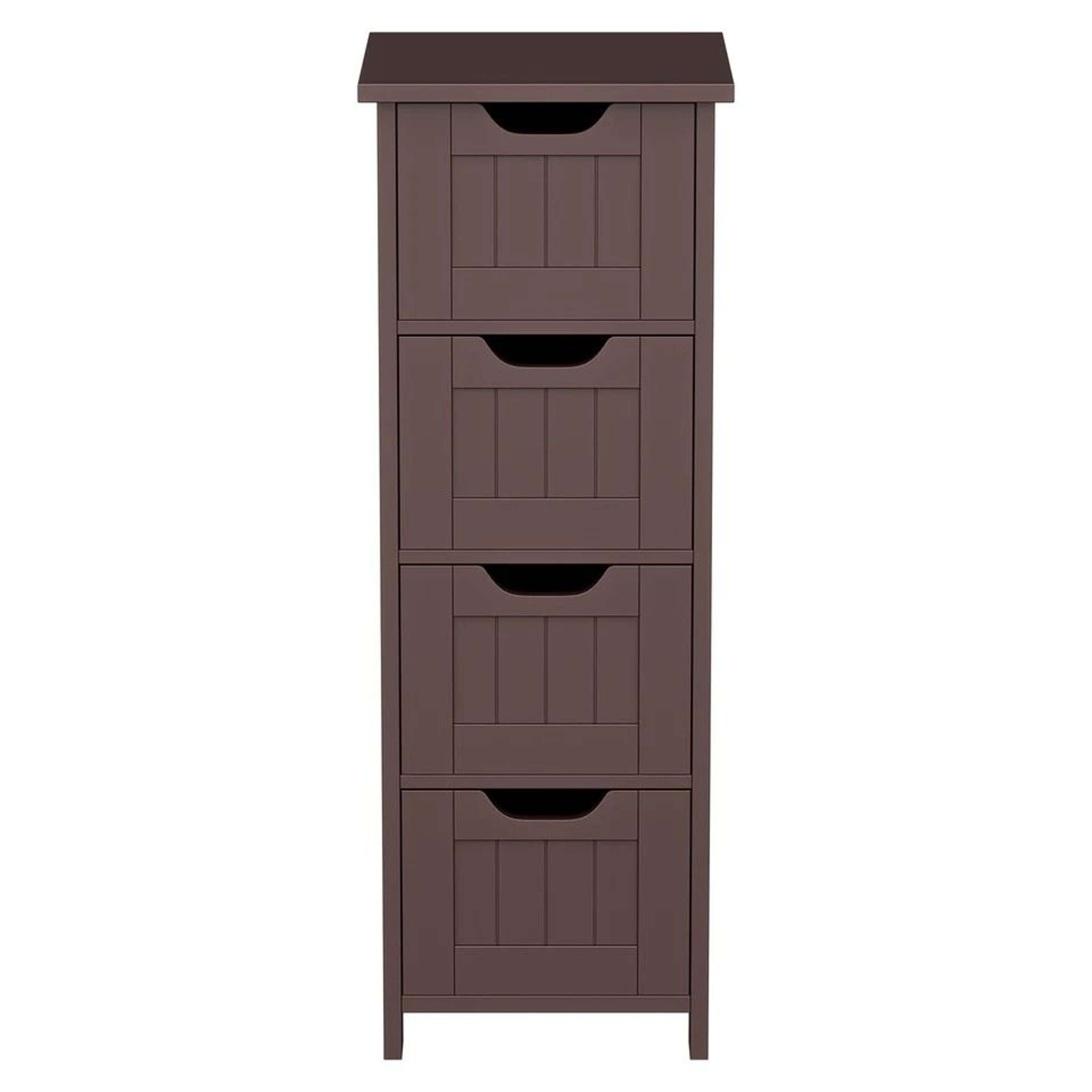 Freestanding Bathroom Floor Cabinet Brown Wood Side Organizer With 4 Spacious Drawers Durable MDF S