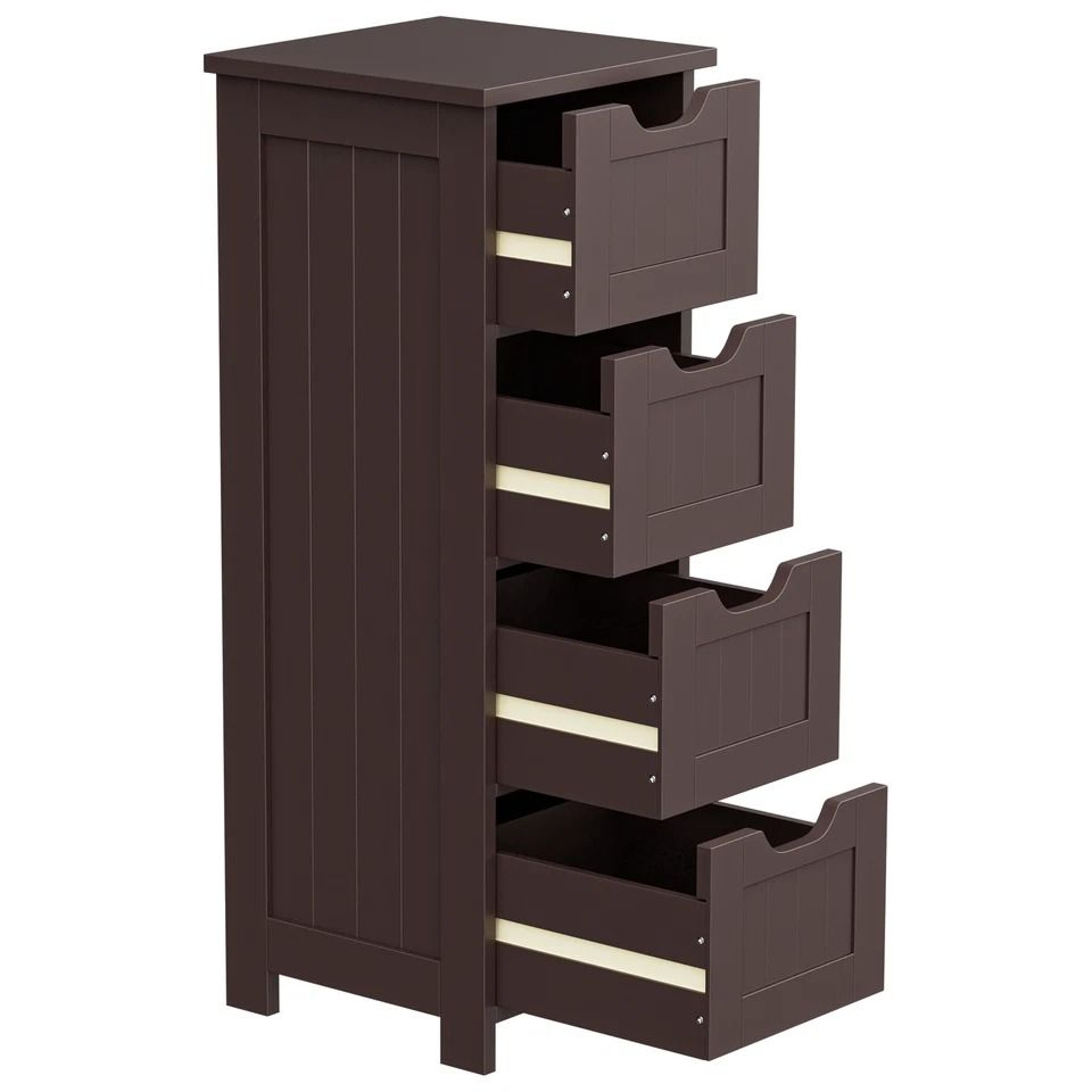 Freestanding Bathroom Floor Cabinet Brown Wood Side Organizer With 4 Spacious Drawers Durable MDF S