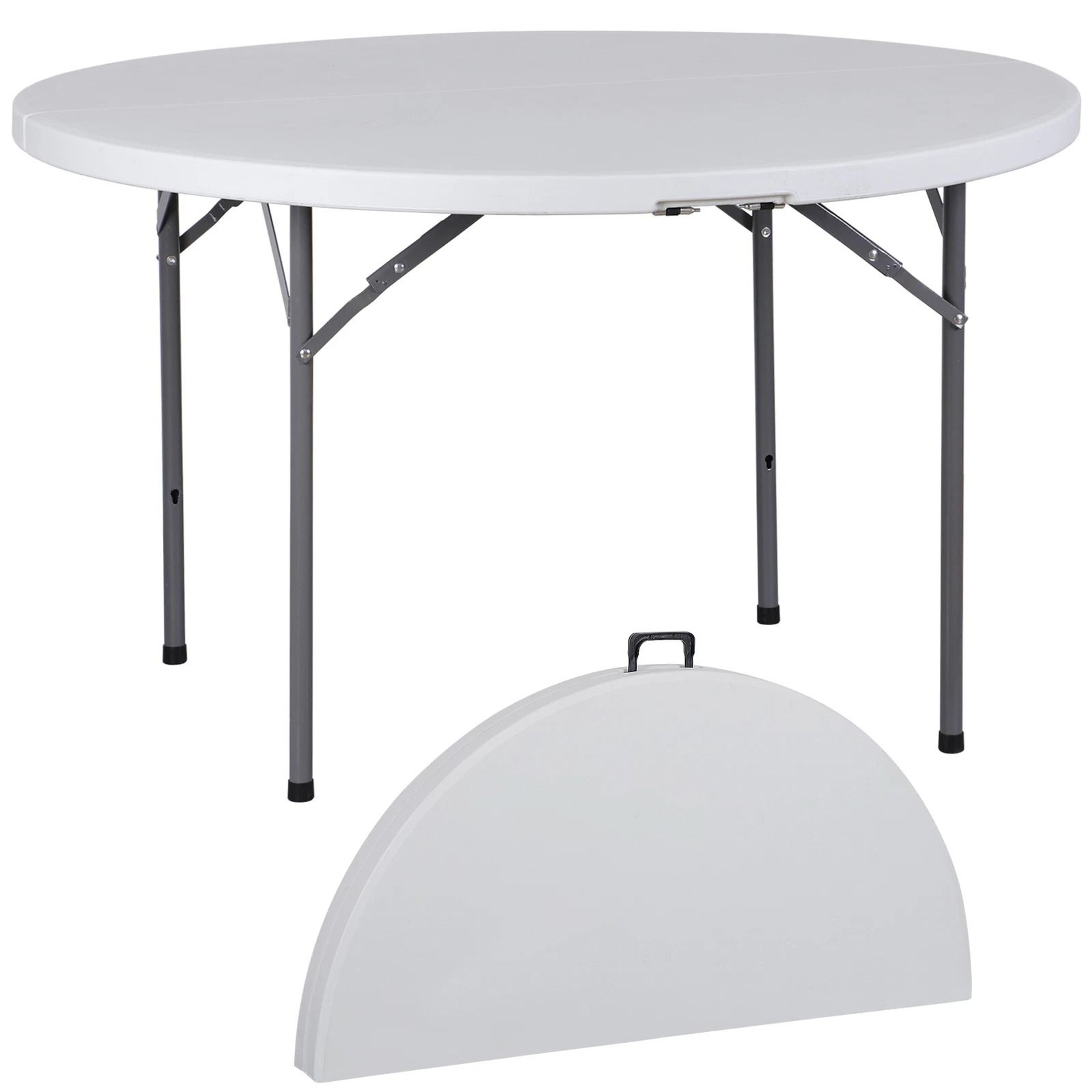 White Round Foldable Table Portable With Carry Handle Easy Storage For Travel 9