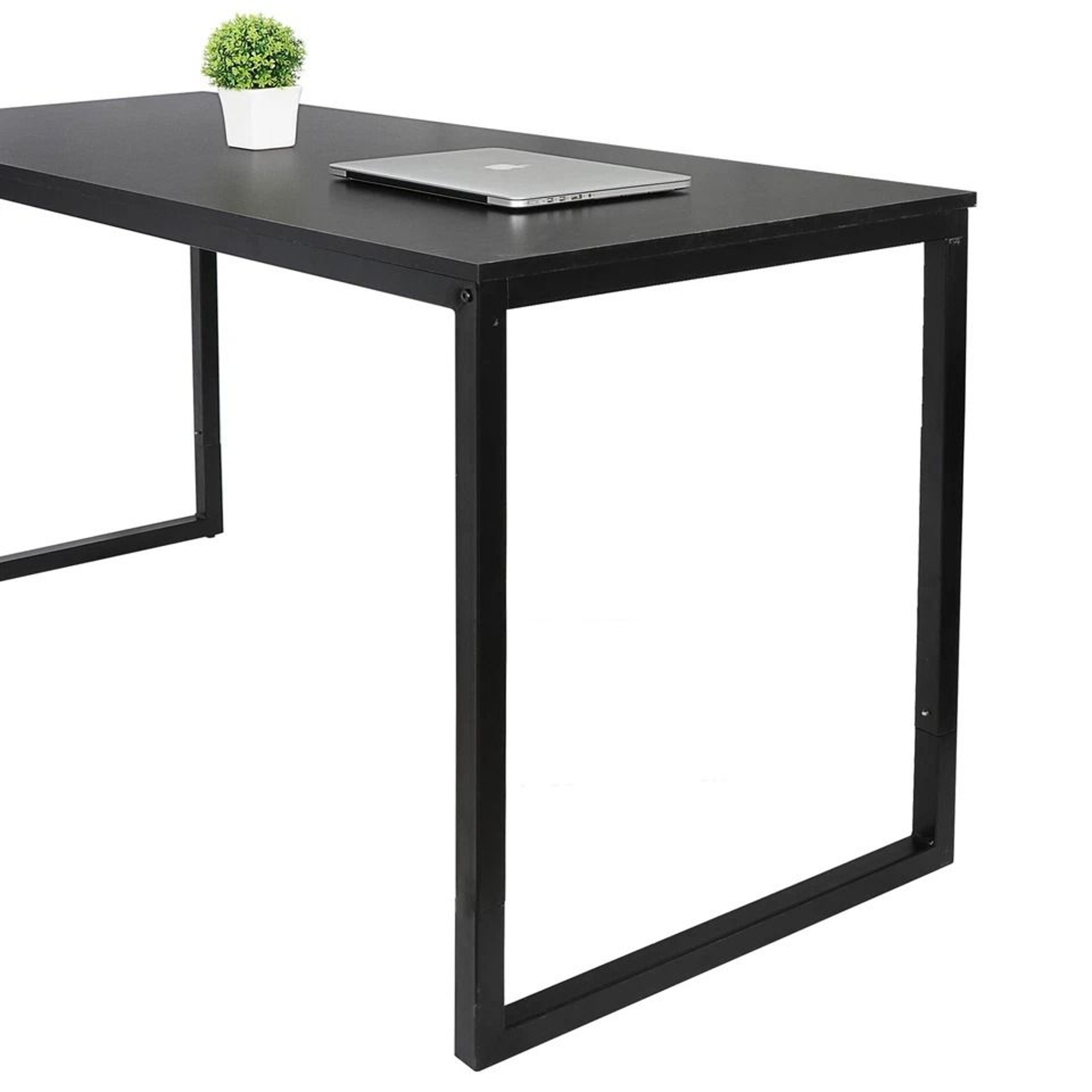Black Home Office Desk Writing Desk With Steel Frame Espresso Studio Computer Desk Large Work Space 2