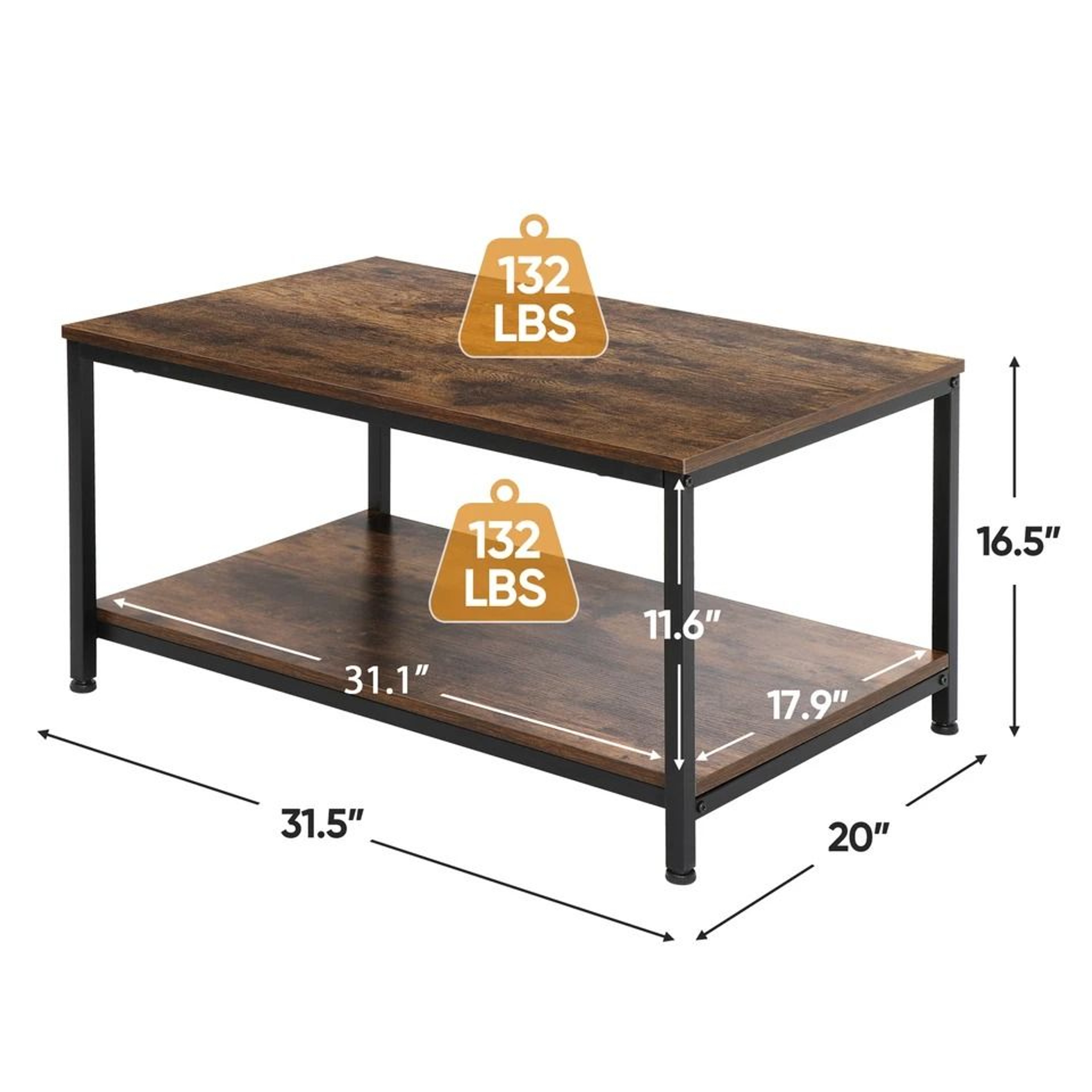 Vintage Rustic Wood Coffee Table With Strong Frame Living Room Coffee Table With Mesh Shelf Dining  1
