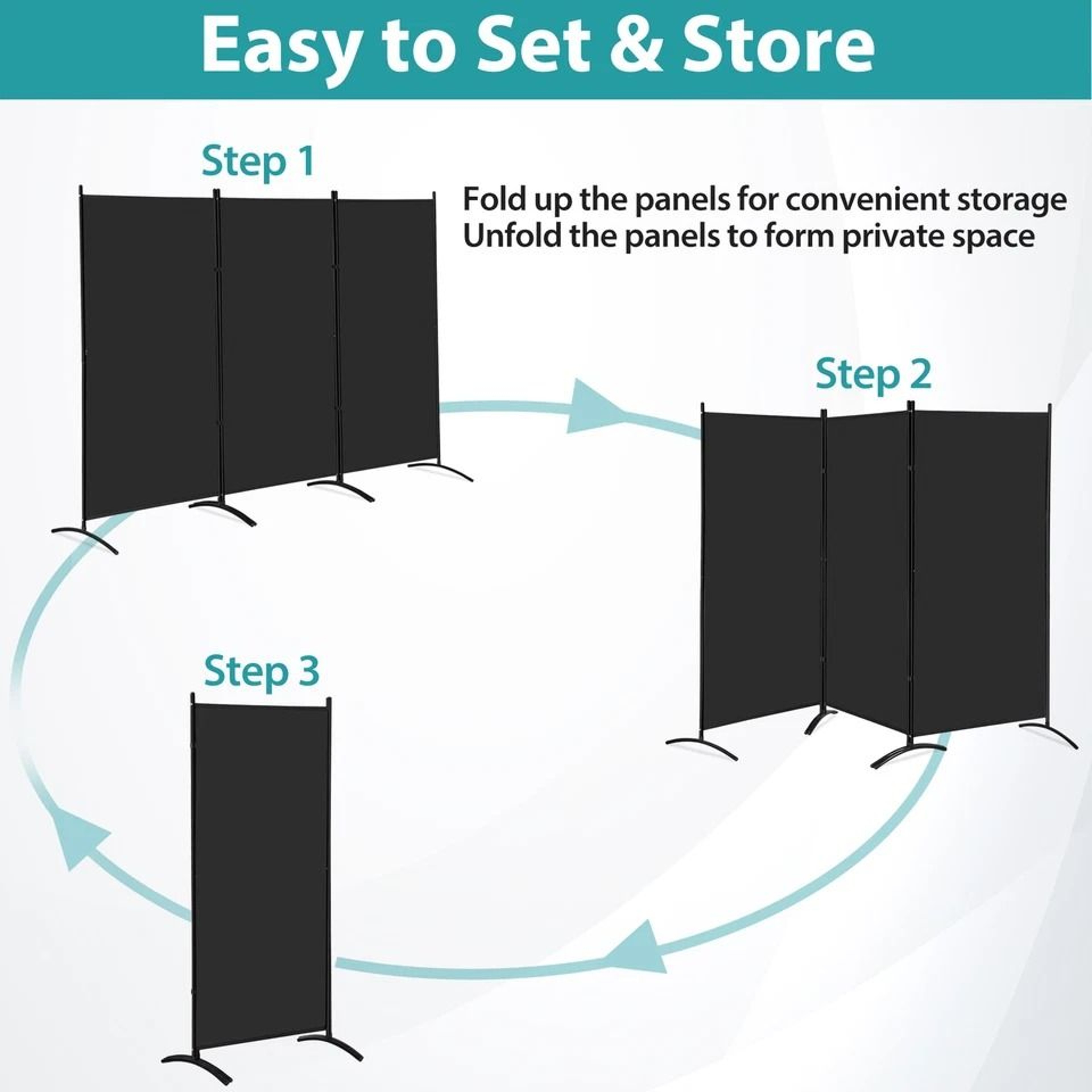 Folding Partition Room Dividers Black Panel Screen Divider Adjustable Privacy Wall For Office Studi 3