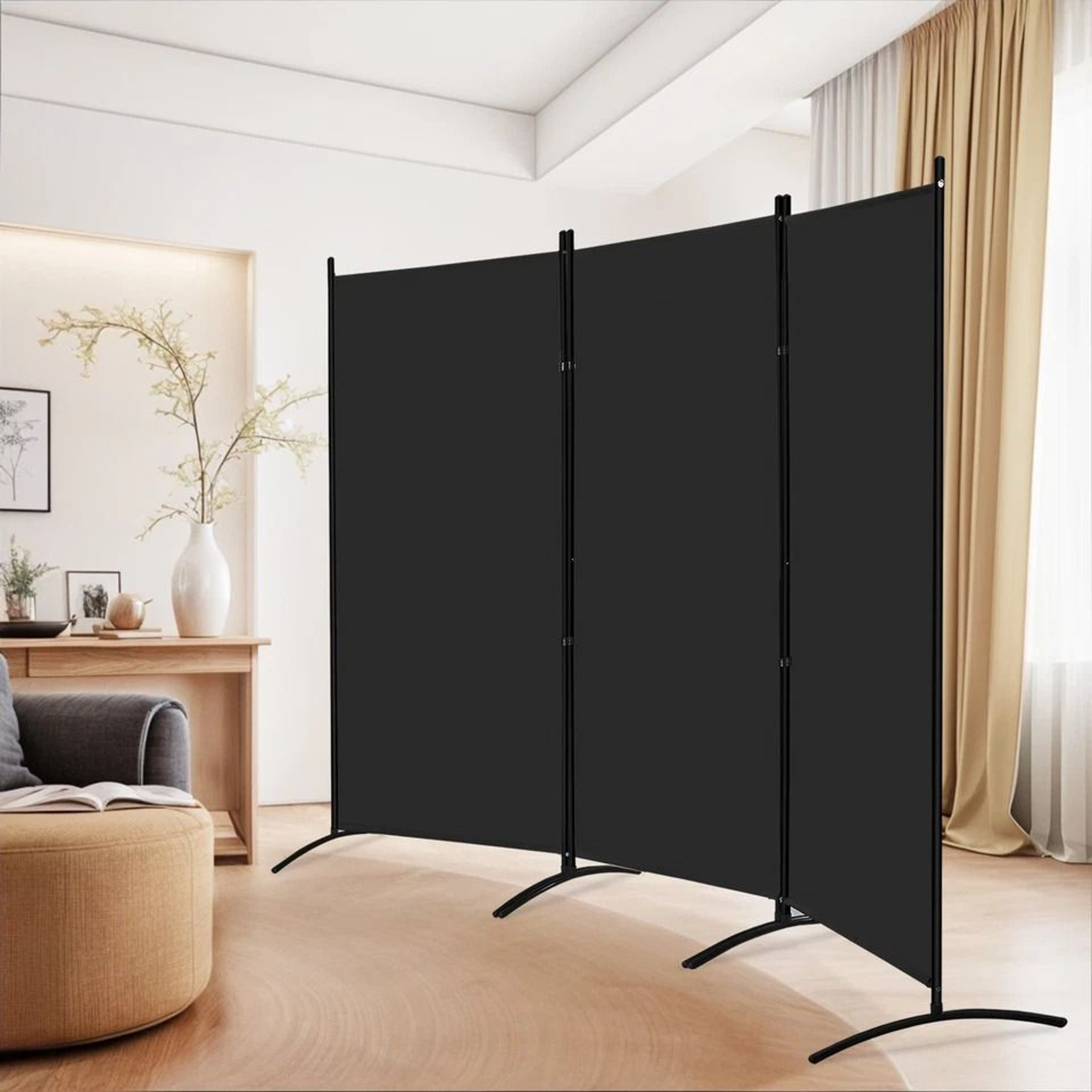 Folding Partition Room Dividers Black Panel Screen Divider Adjustable Privacy Wall For Office Studi 6