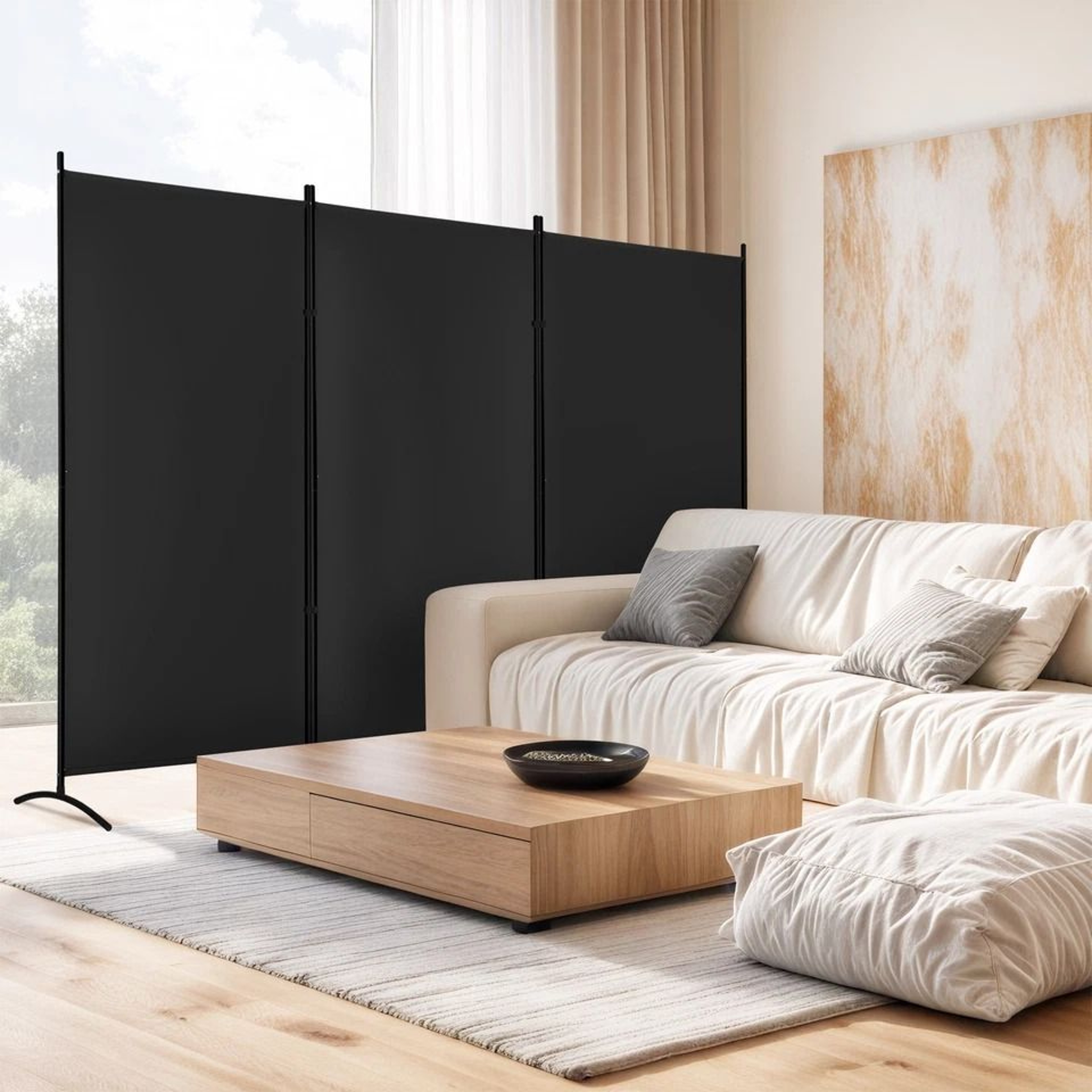 Folding Partition Room Dividers Black Panel Screen Divider Adjustable Privacy Wall For Office Studi 1