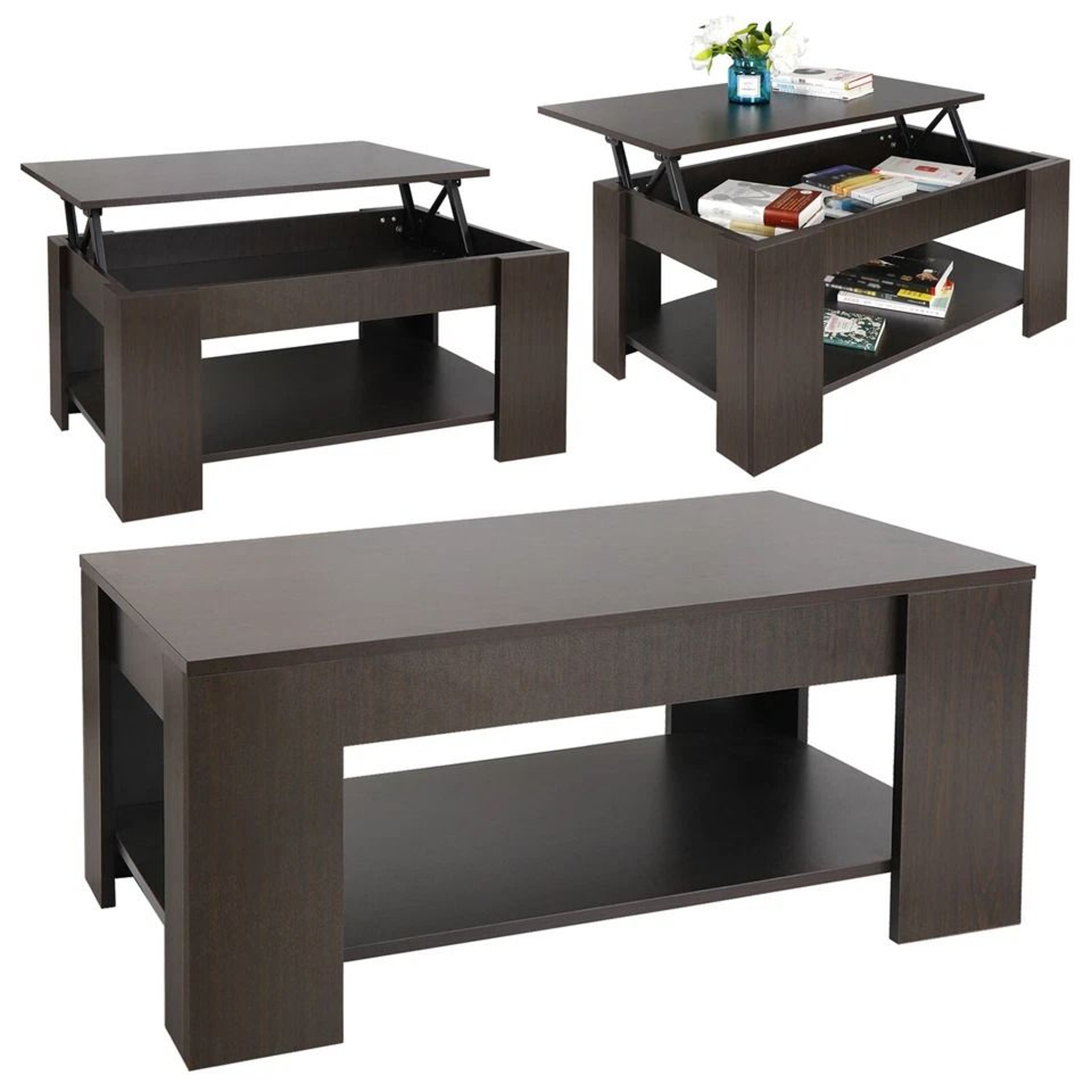 Black Liftup Coffee Table With Hidden Storage Luxury Unique Design Durable Tea Table For Modern Hom