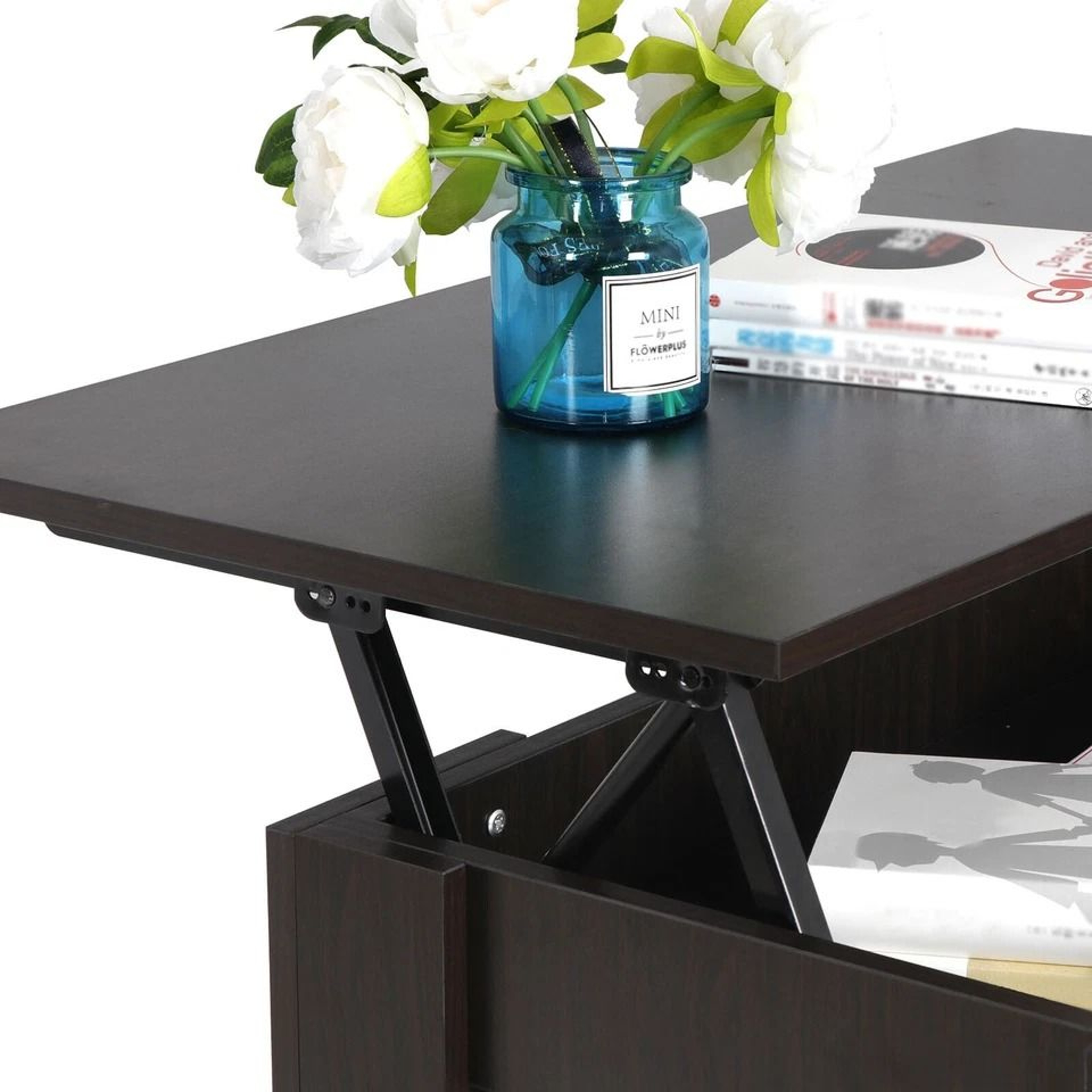 Black Liftup Coffee Table With Hidden Storage Luxury Unique Design Durable Tea Table For Modern Hom