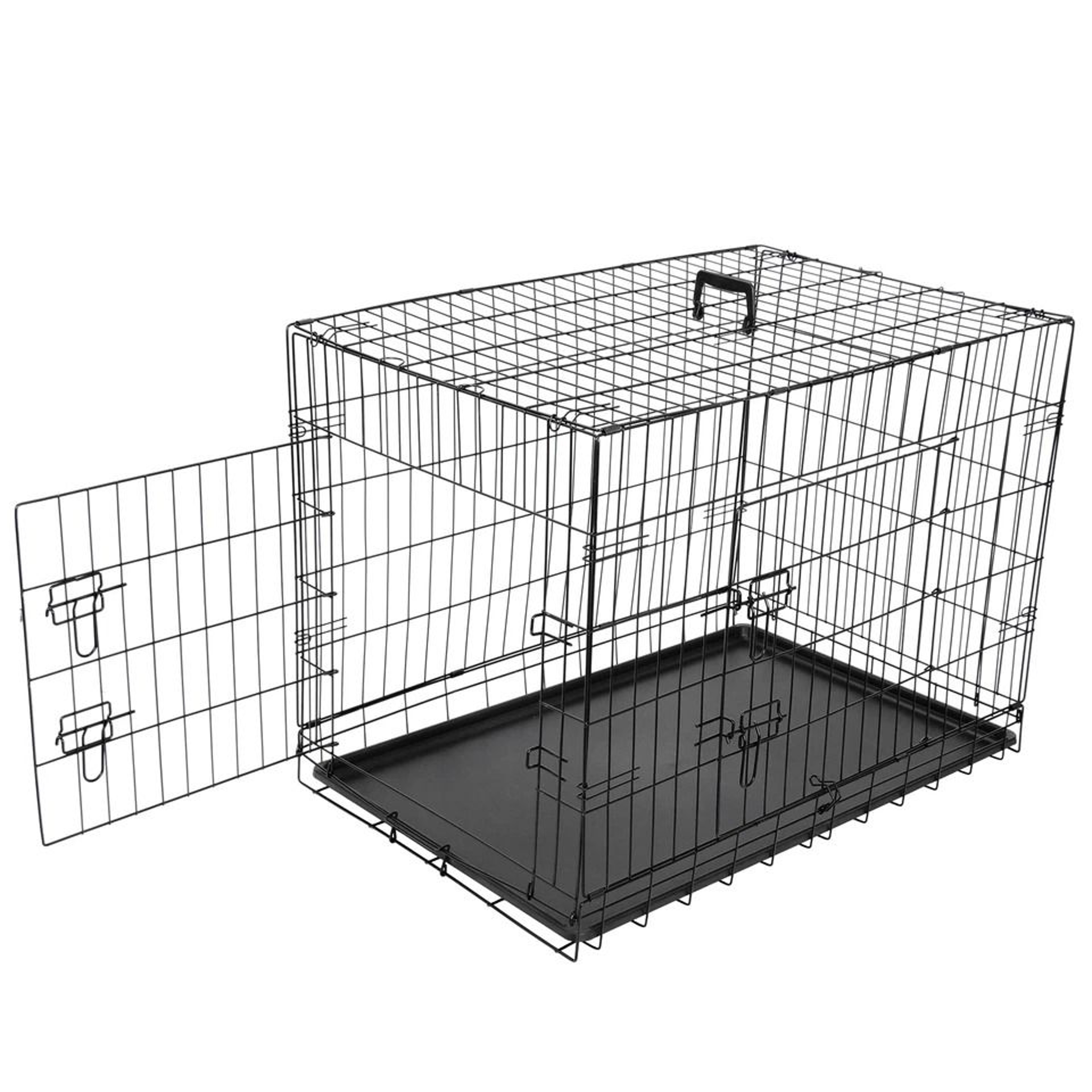 Folding Metal Dog Crate For Large Dogs Wire Dog Kennels Black Heavy Duty LeakProof Pan 9
