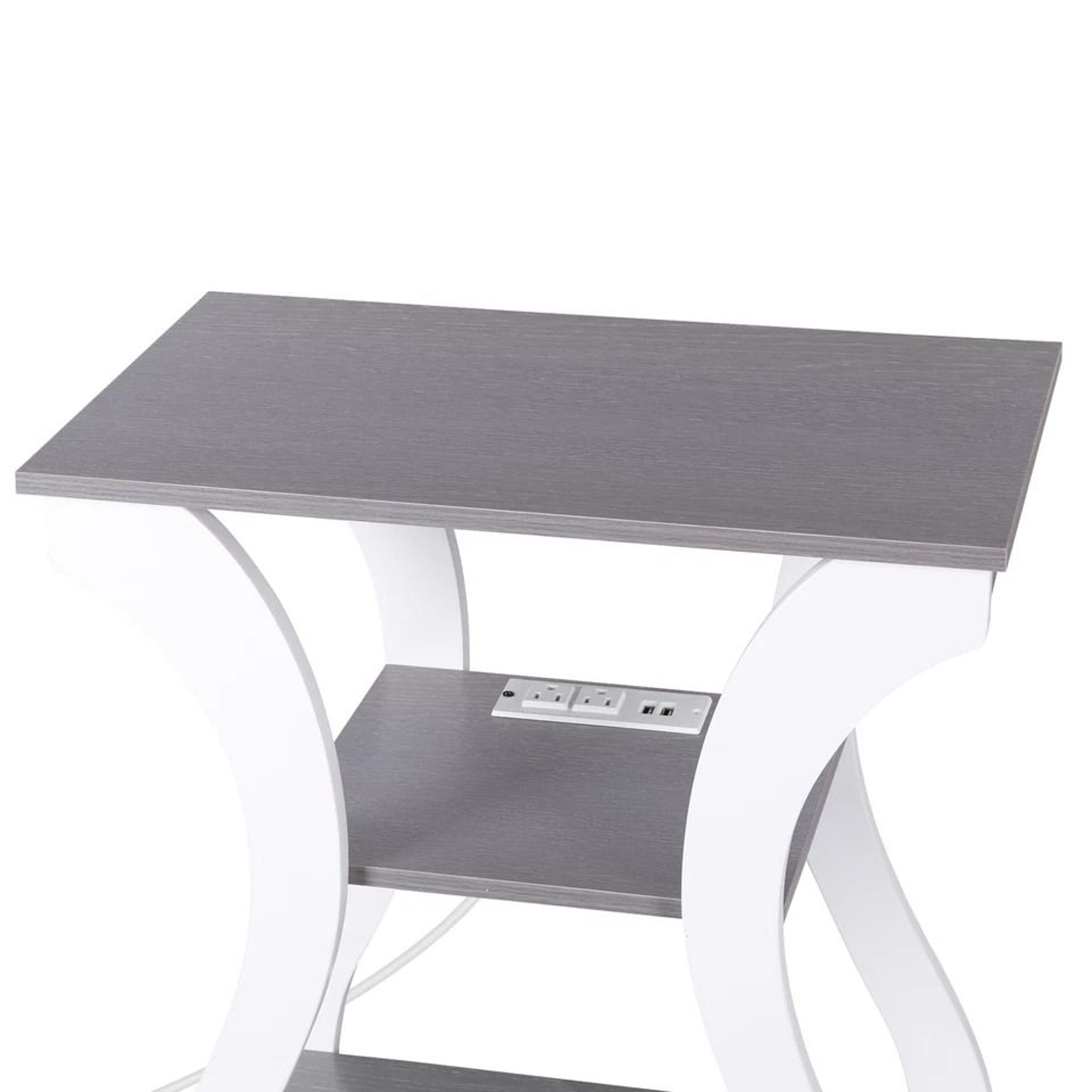 End Table With USB Ports Side Table With Outlets Gray Tier Storage Charging Station For Bedroom 6