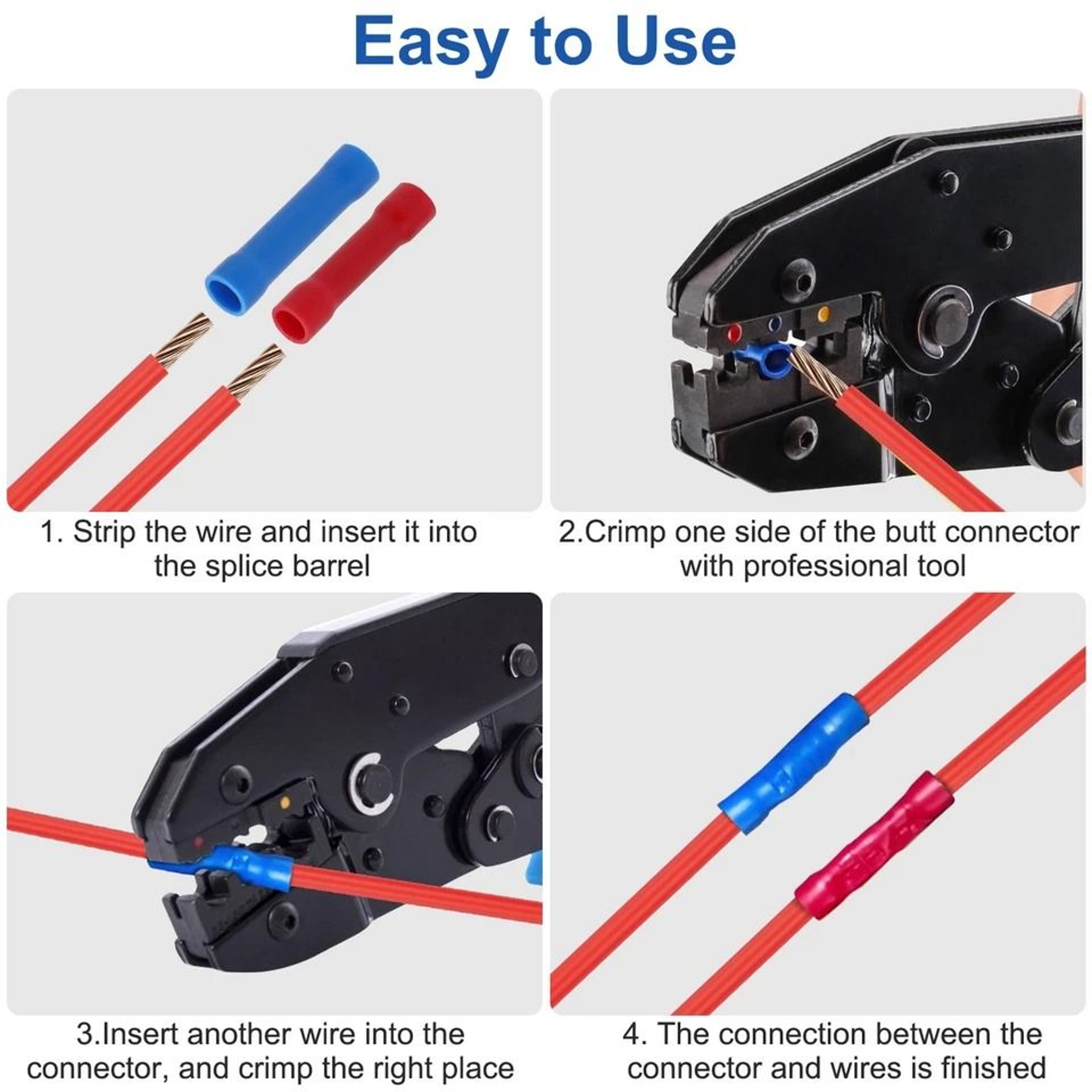 Insulated Electrical Wire Connectors Straight Butt Terminals Splice Crimp Connectors For Automotive 3