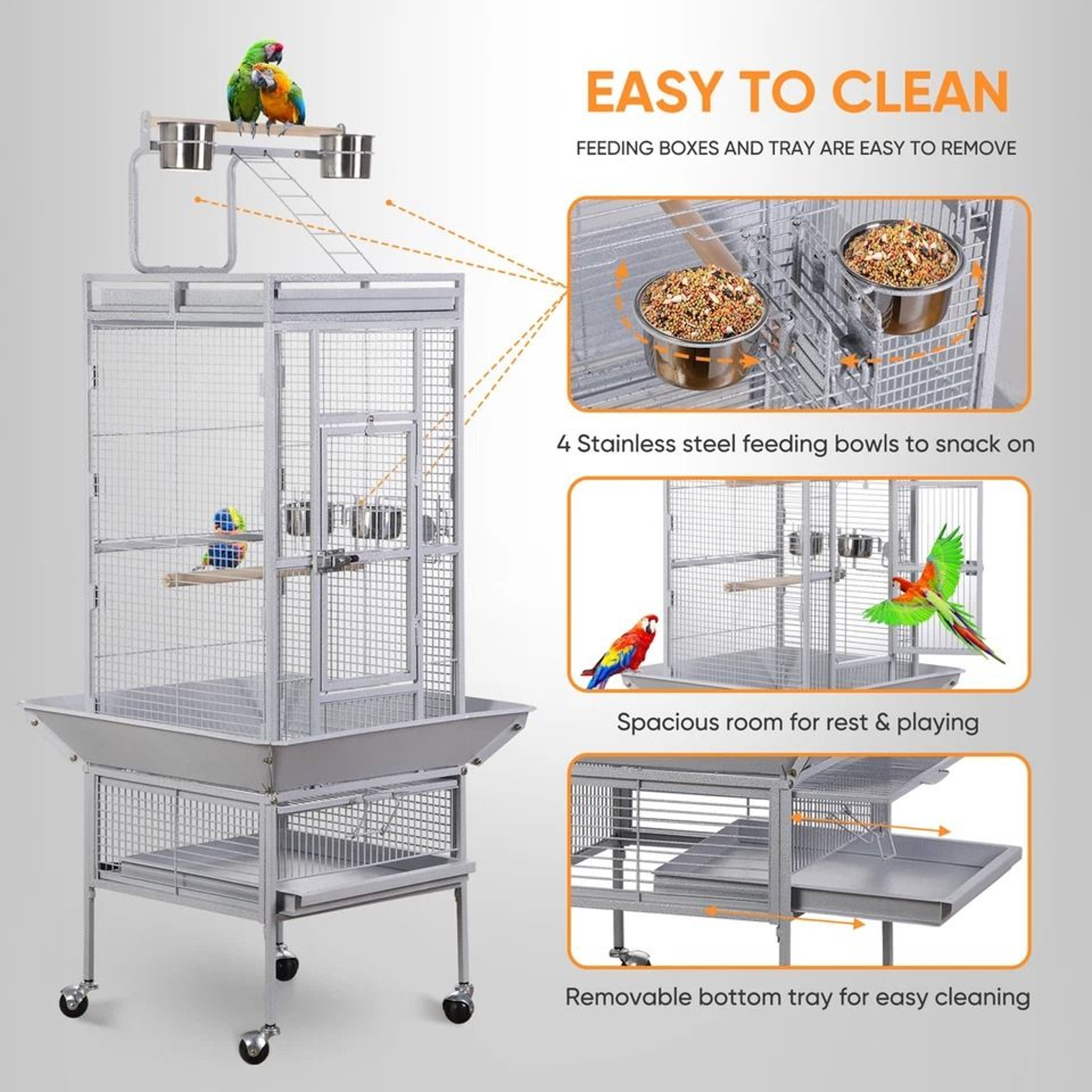 Playtop Parrot Cage Durable NonToxic Coated Steel Spacious Design With Ladder And Perches Removable 2