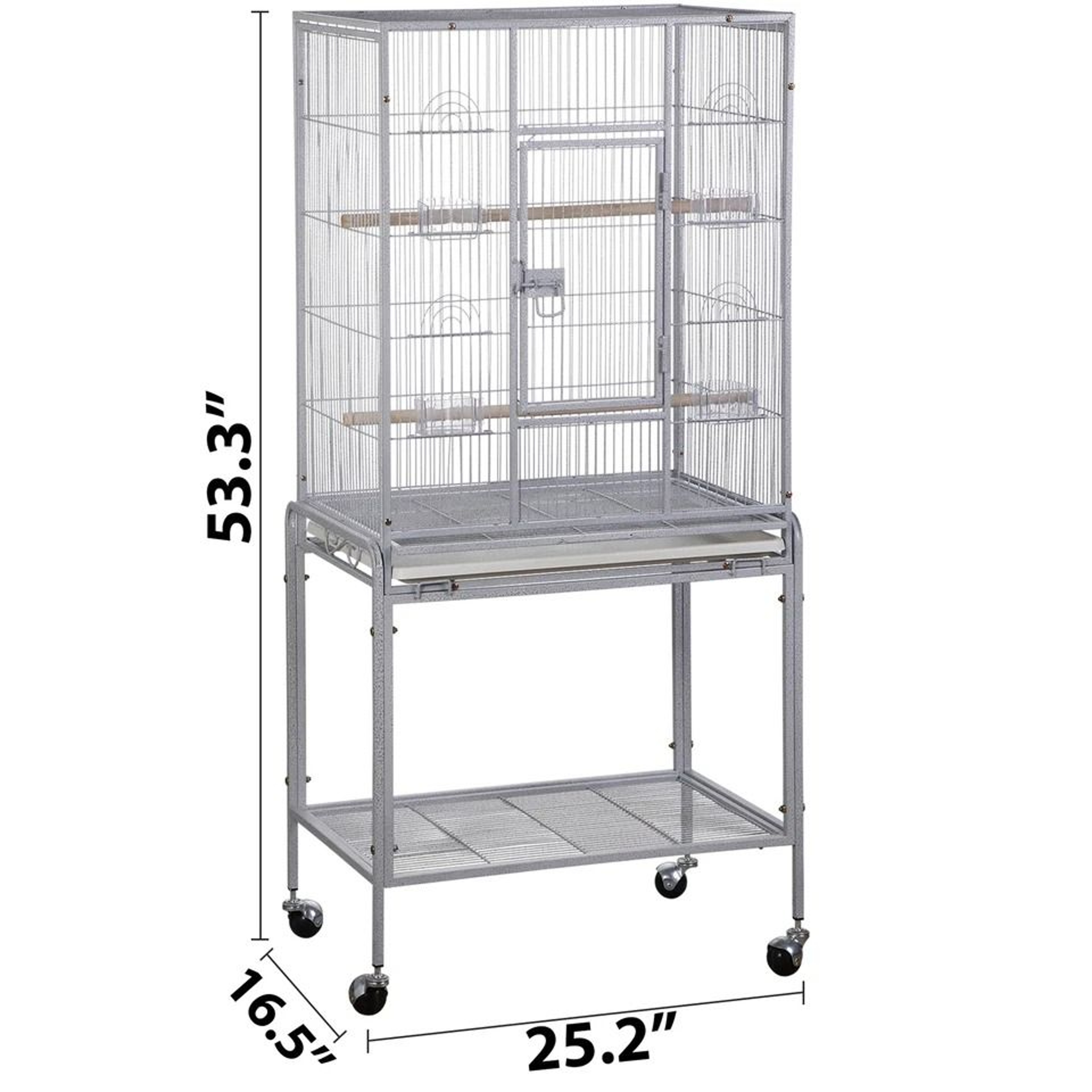 Spacious Parrot Finch Macaw Cage With Feeding Bowls Rollable Stand Removable Tray And Sturdy Metal