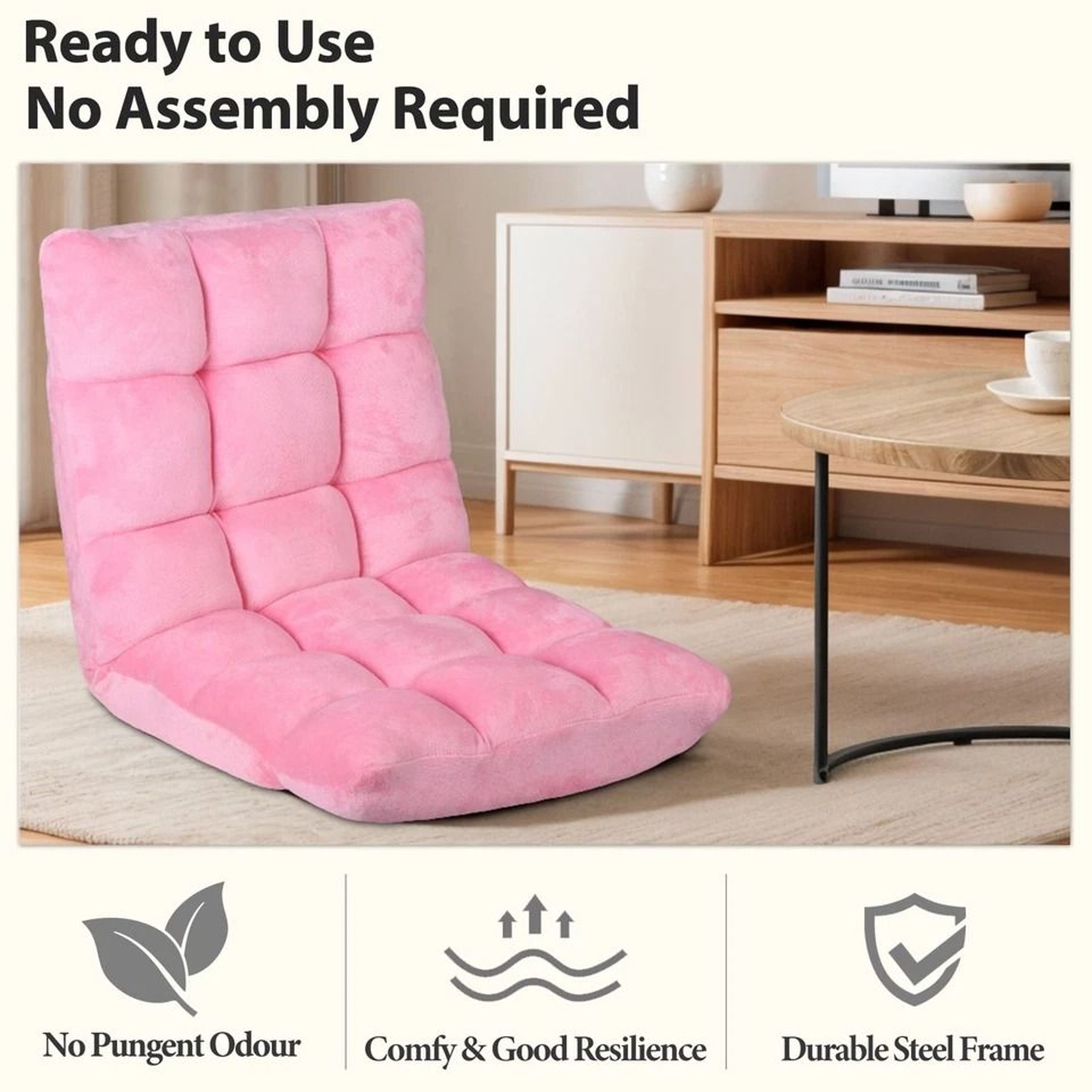 Adjustable Folding Floor Chair Sofa Lounger Bed Pink Recliner Lazy Seat Indoor 3