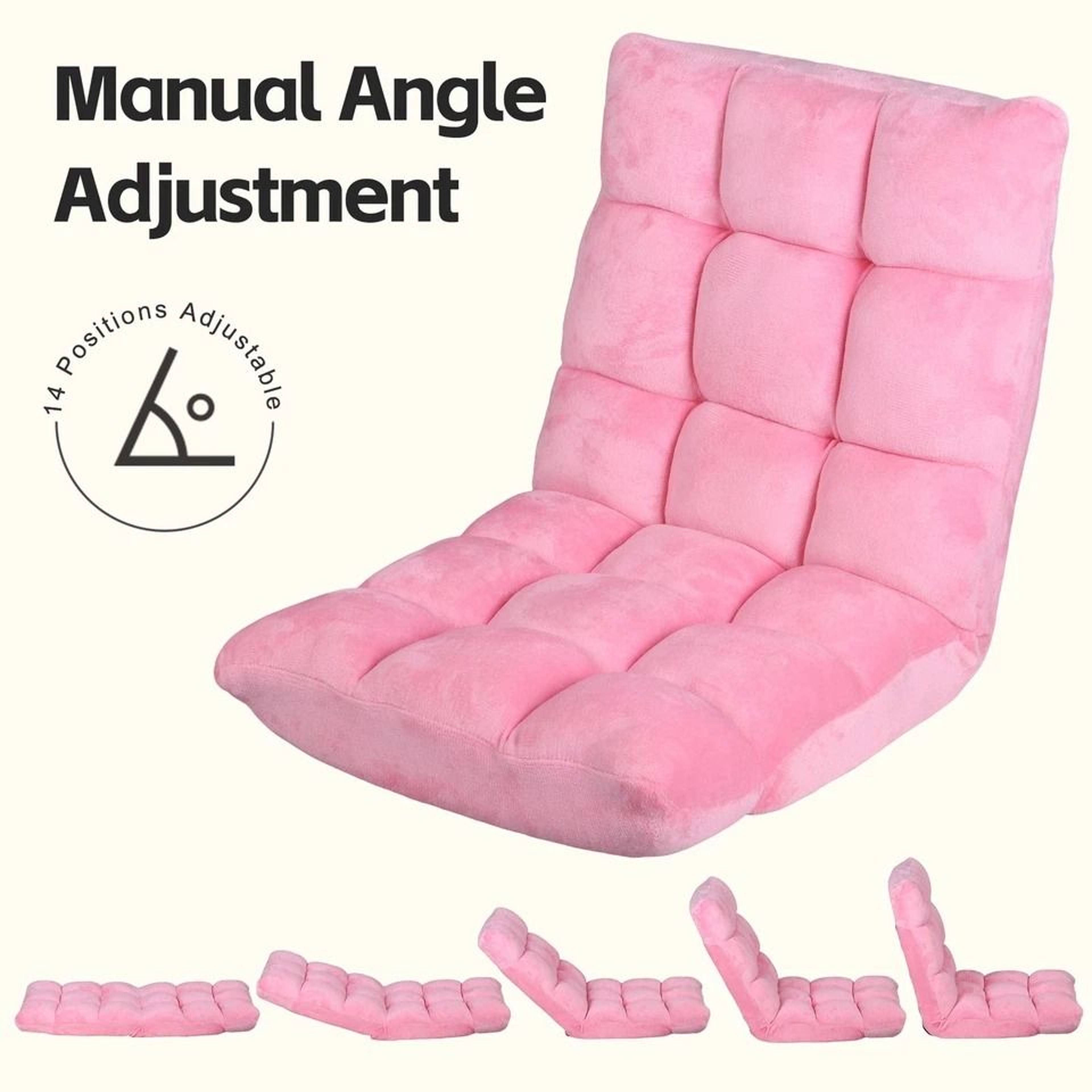 Adjustable Folding Floor Chair Sofa Lounger Bed Pink Recliner Lazy Seat Indoor 4
