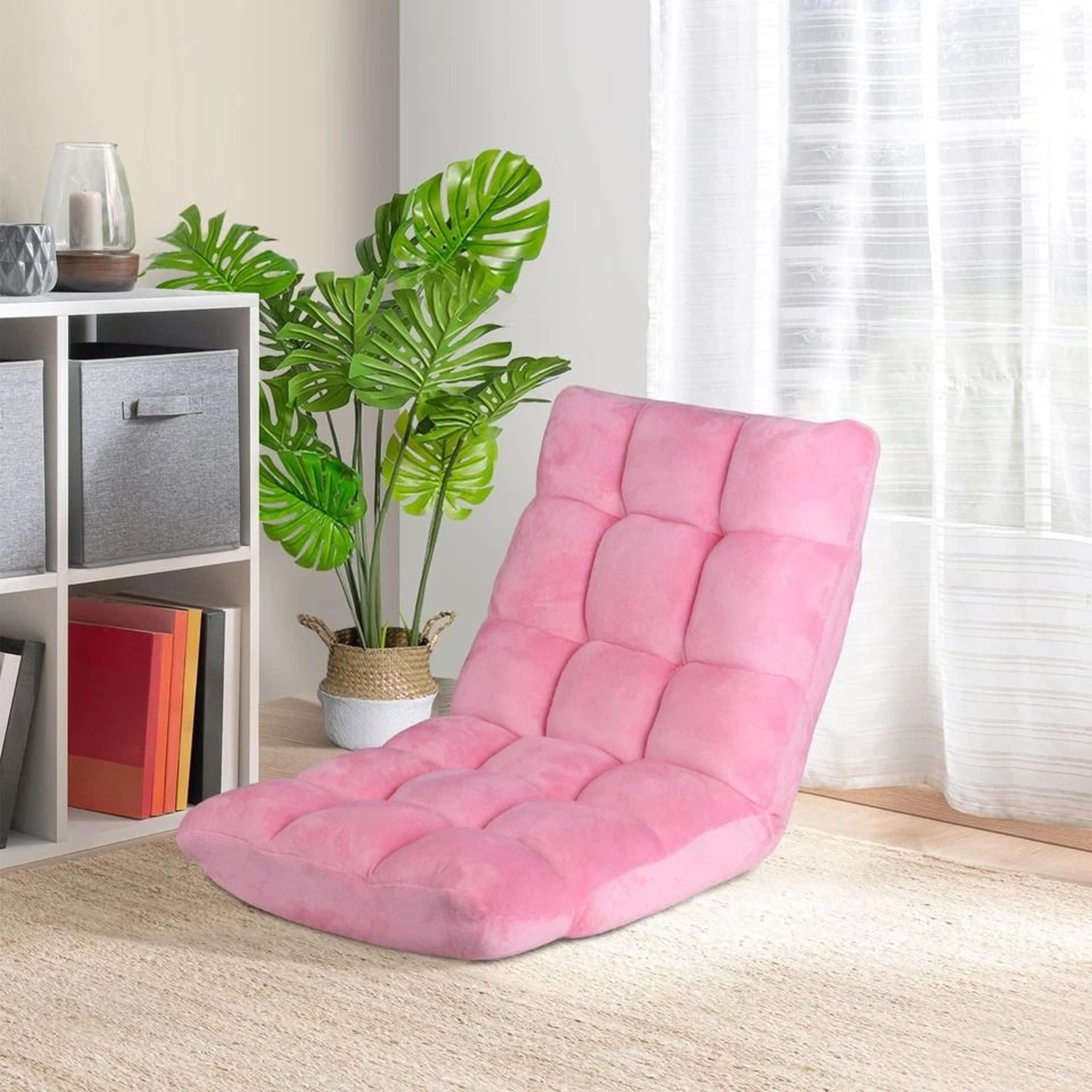 Adjustable Folding Floor Chair Sofa Lounger Bed Pink Recliner Lazy Seat Indoor 12