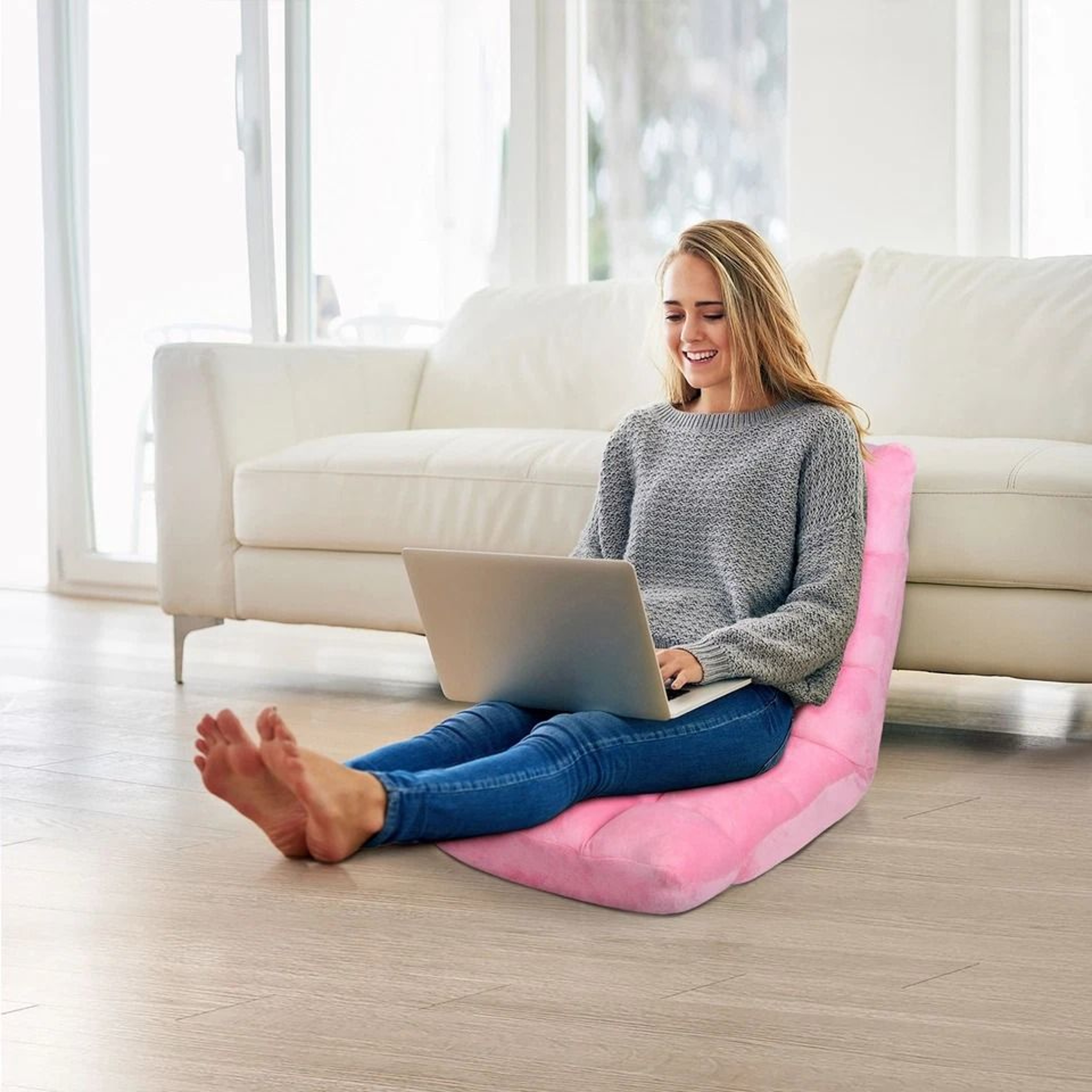 Adjustable Folding Floor Chair Sofa Lounger Bed Pink Recliner Lazy Seat Indoor 9