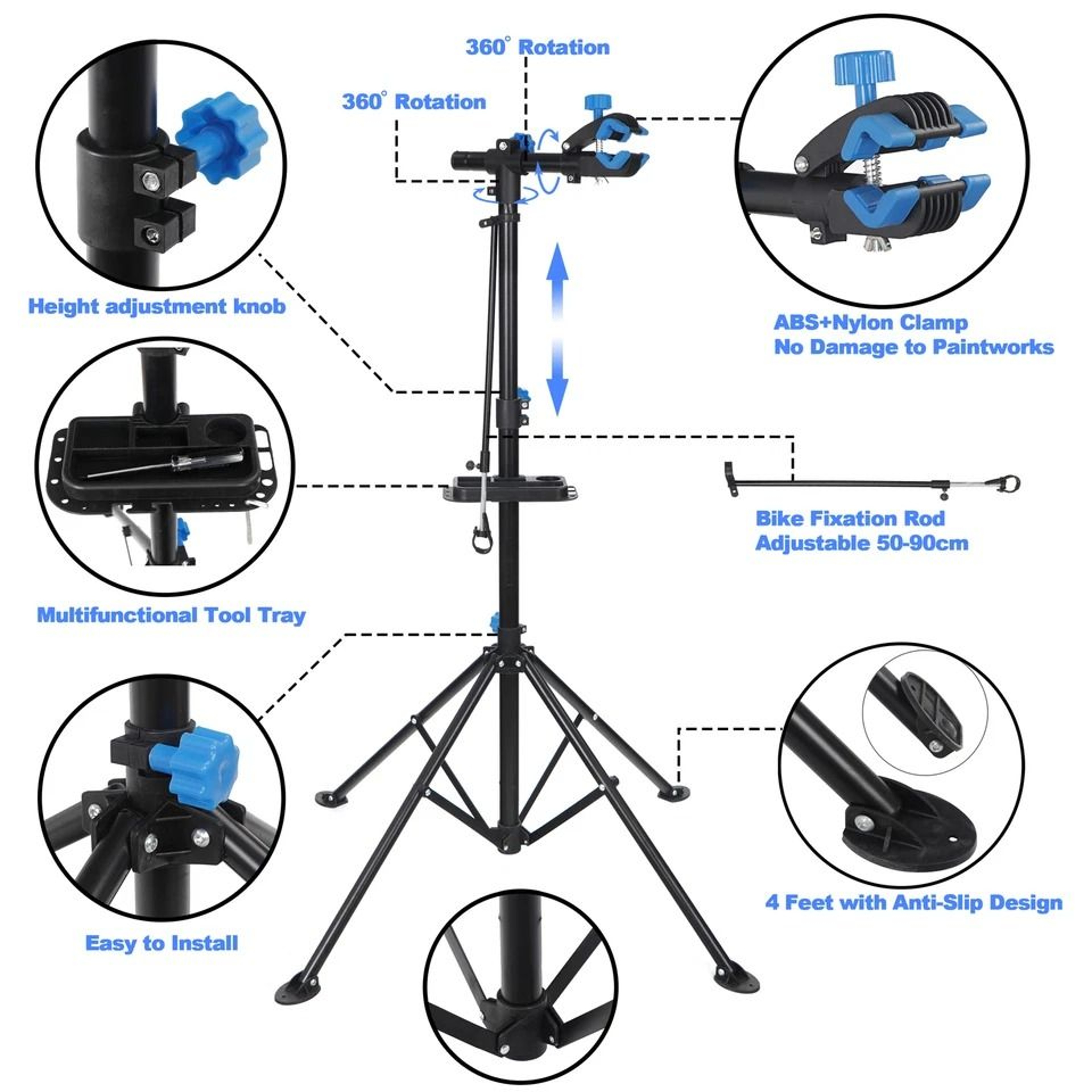 Bicycle Repair Stand With Tool Tray Adjustable Height Cycle Rack Durable Home Bike Work Stand 4