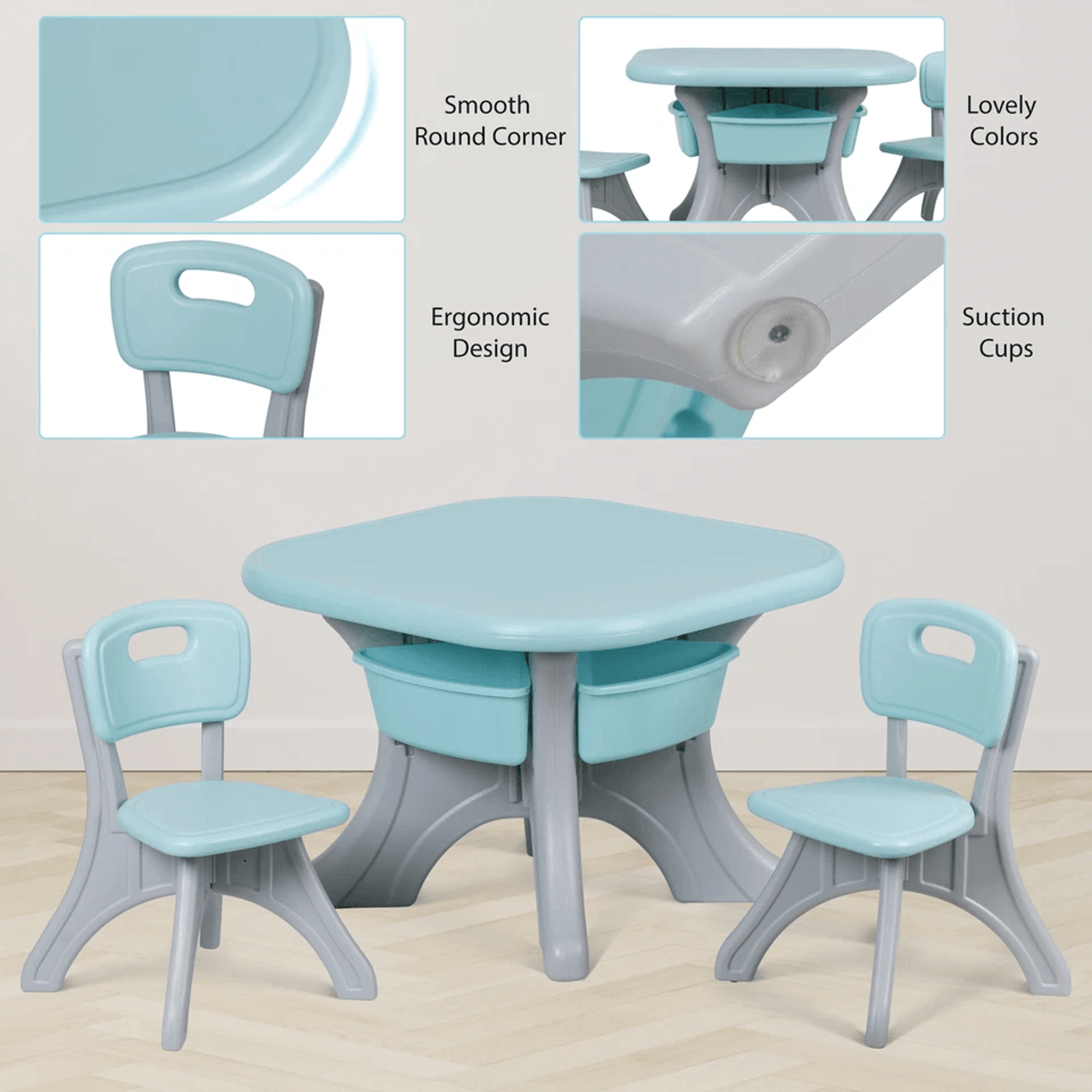 Detachable Kids Play Table And Chairs Set Toddler Learning Table With Storage Pocket 10