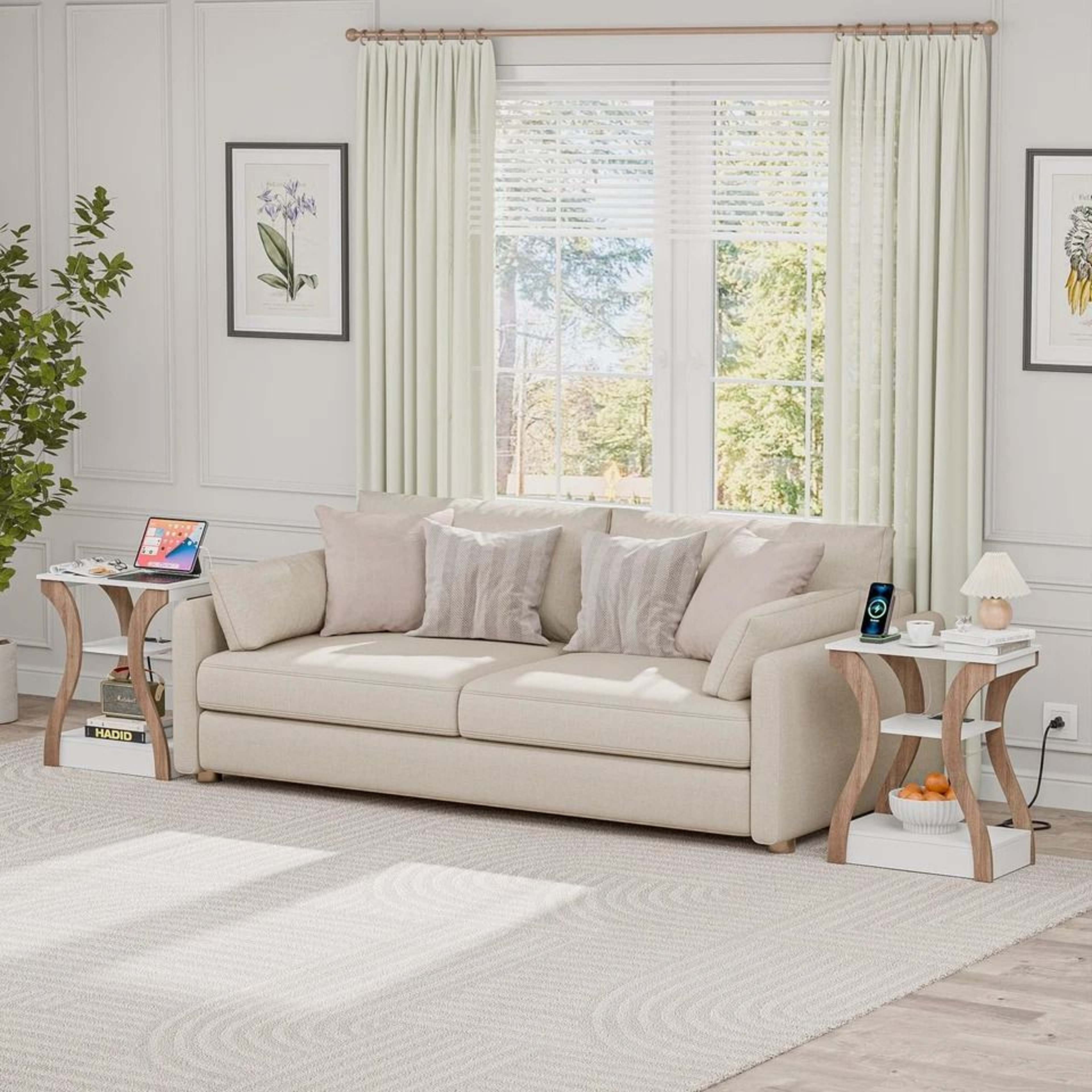 End Table With Charging Station White Side Table For Bedroom Living Room 11