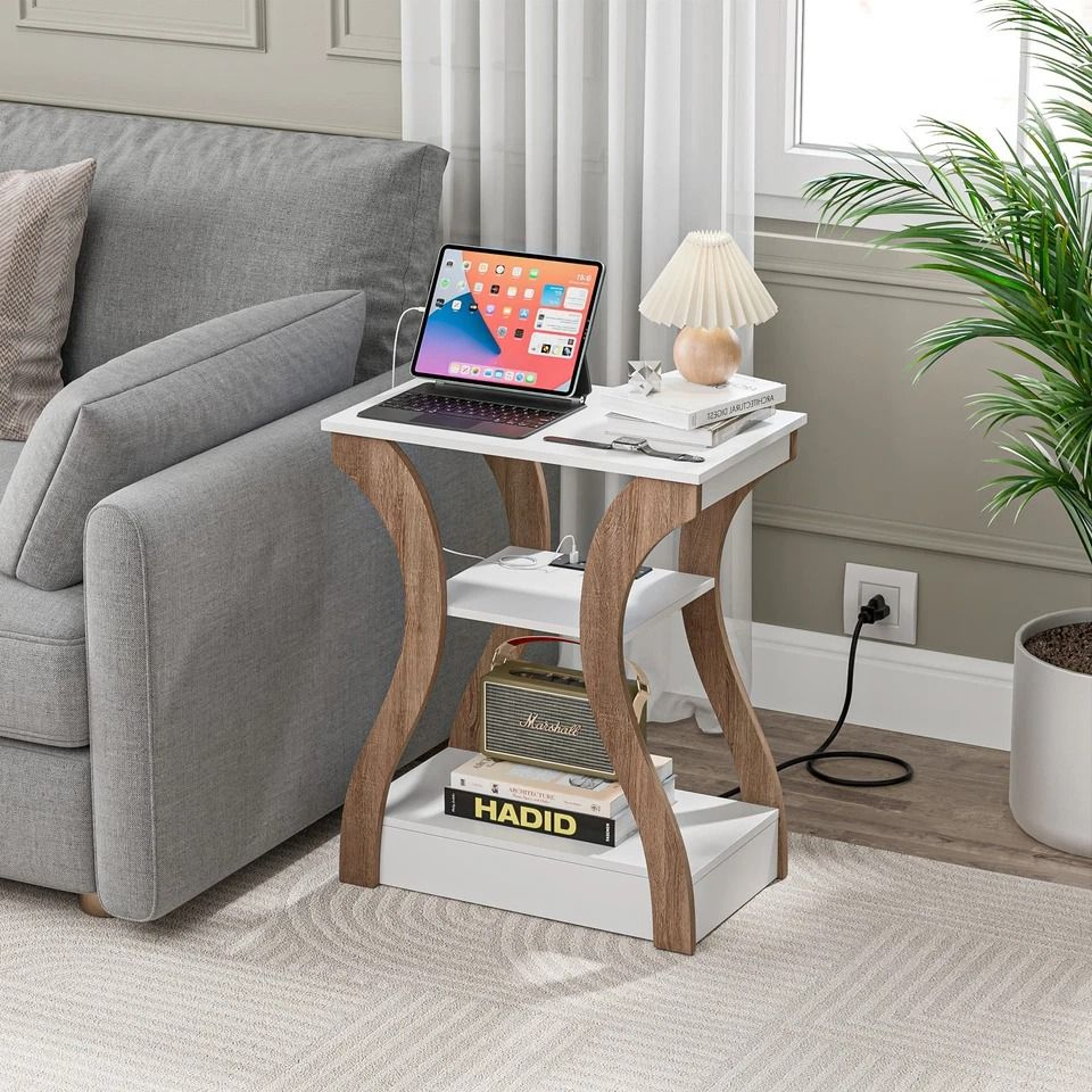 End Table With Charging Station White Side Table For Bedroom Living Room 6