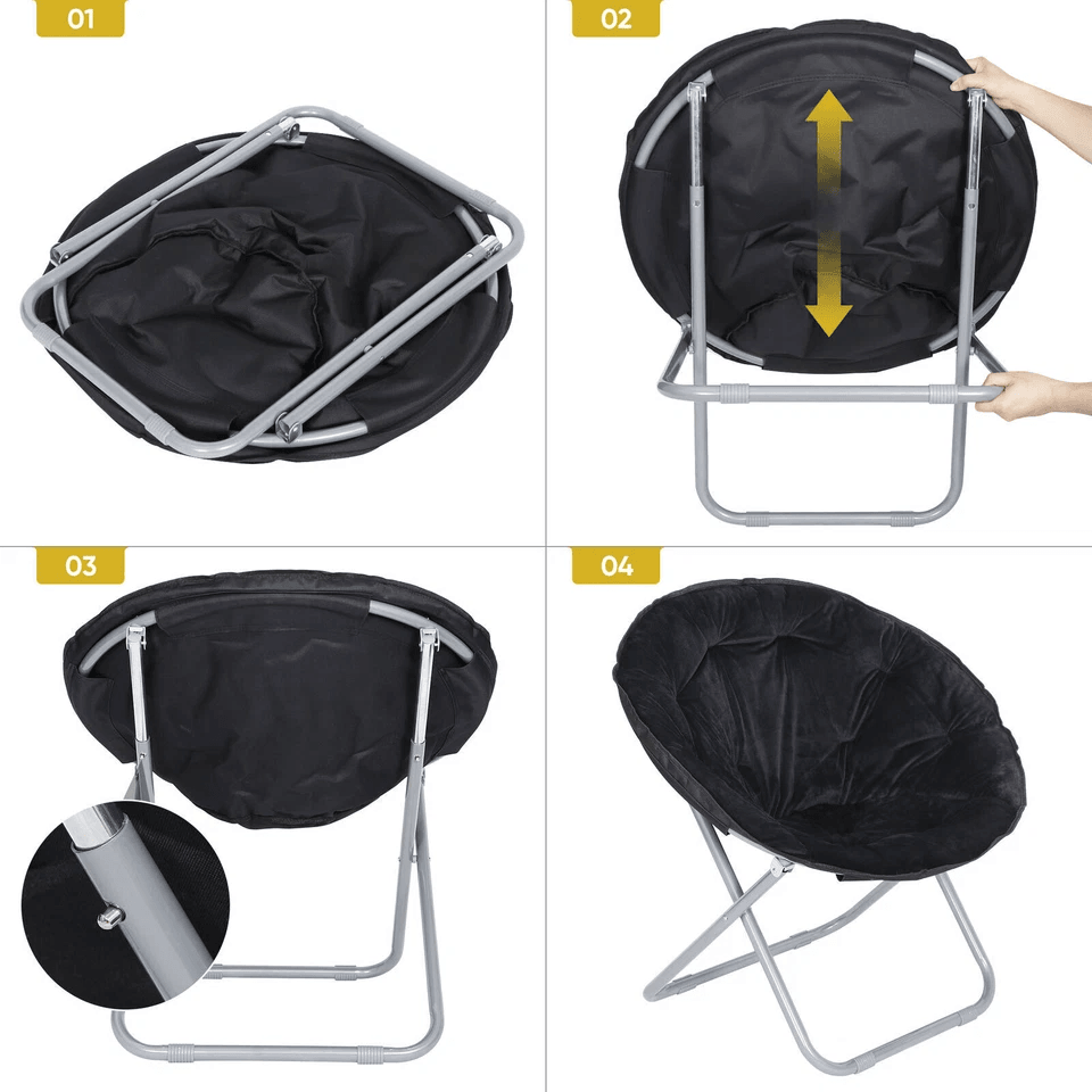 Soft Saucer Moon Chair Cozy Seat Stool With Metal Frame Folding Black Chair For Living Room Dorm An 12
