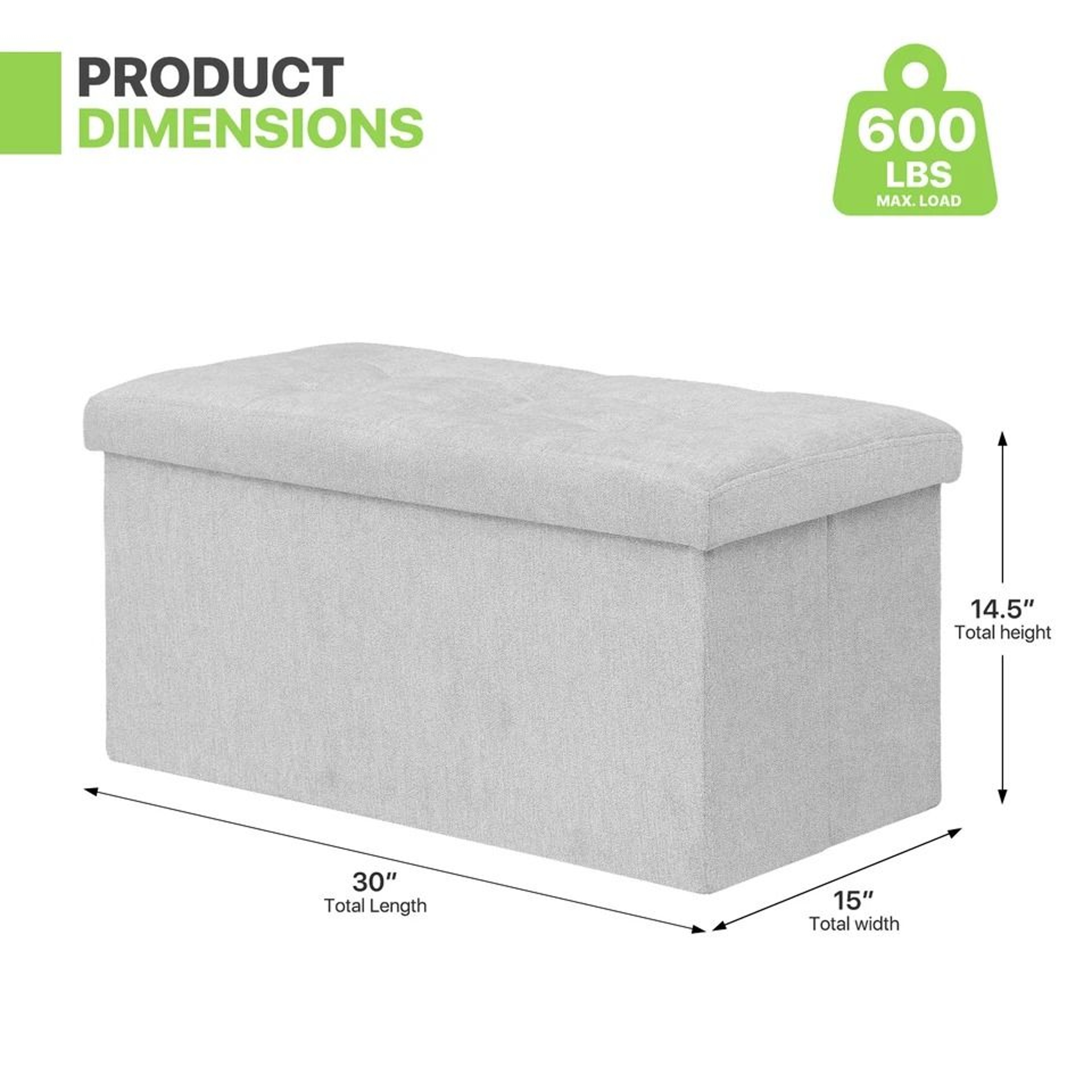 Foldable Storage Ottoman Light Gray Foot Stool Bench With Chest Flipping Lid For Extra Seating 2