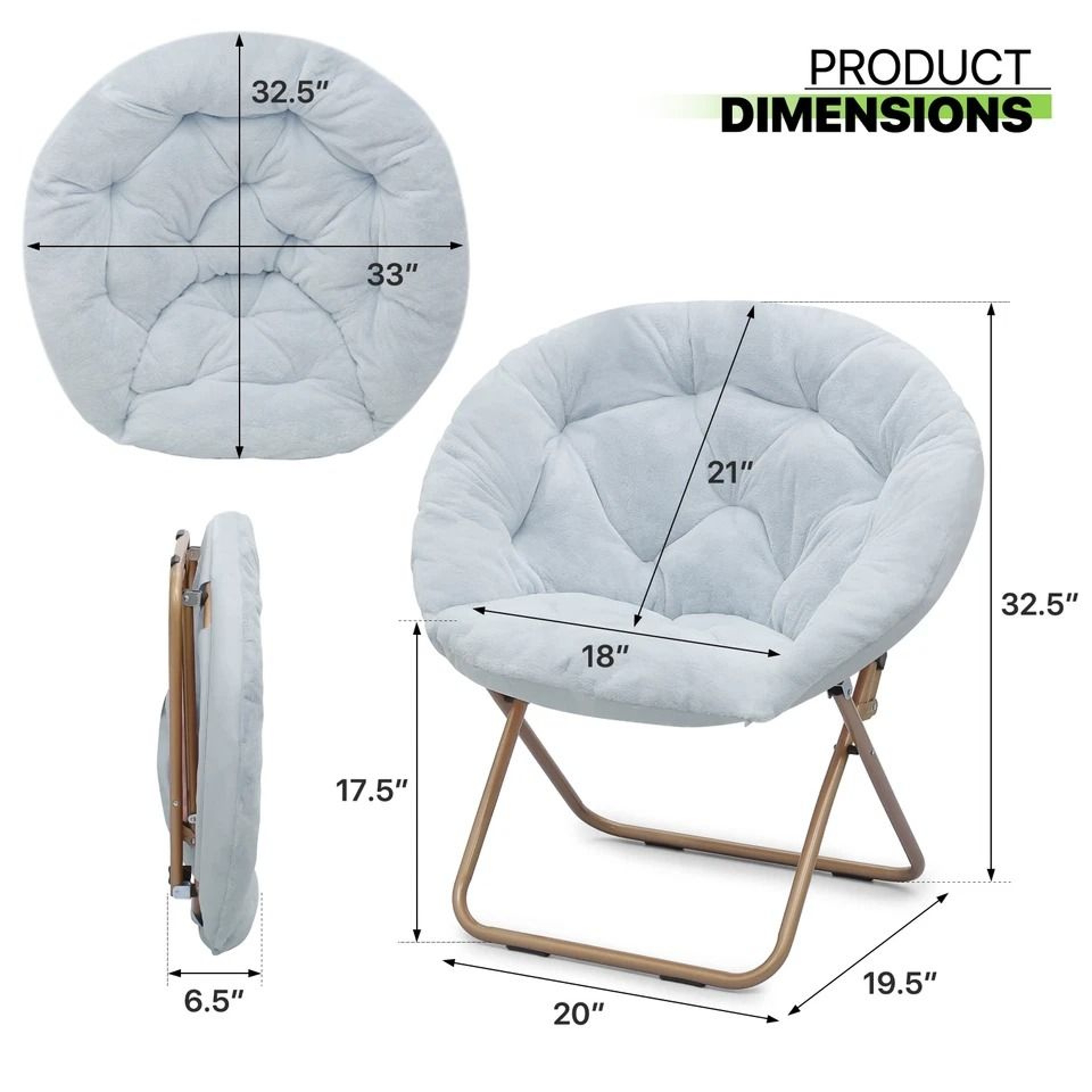 Comfy Moon Lounge Chair Folding Saucer Chair With Blue Cozy Faux Fur Upholstery Seat 1