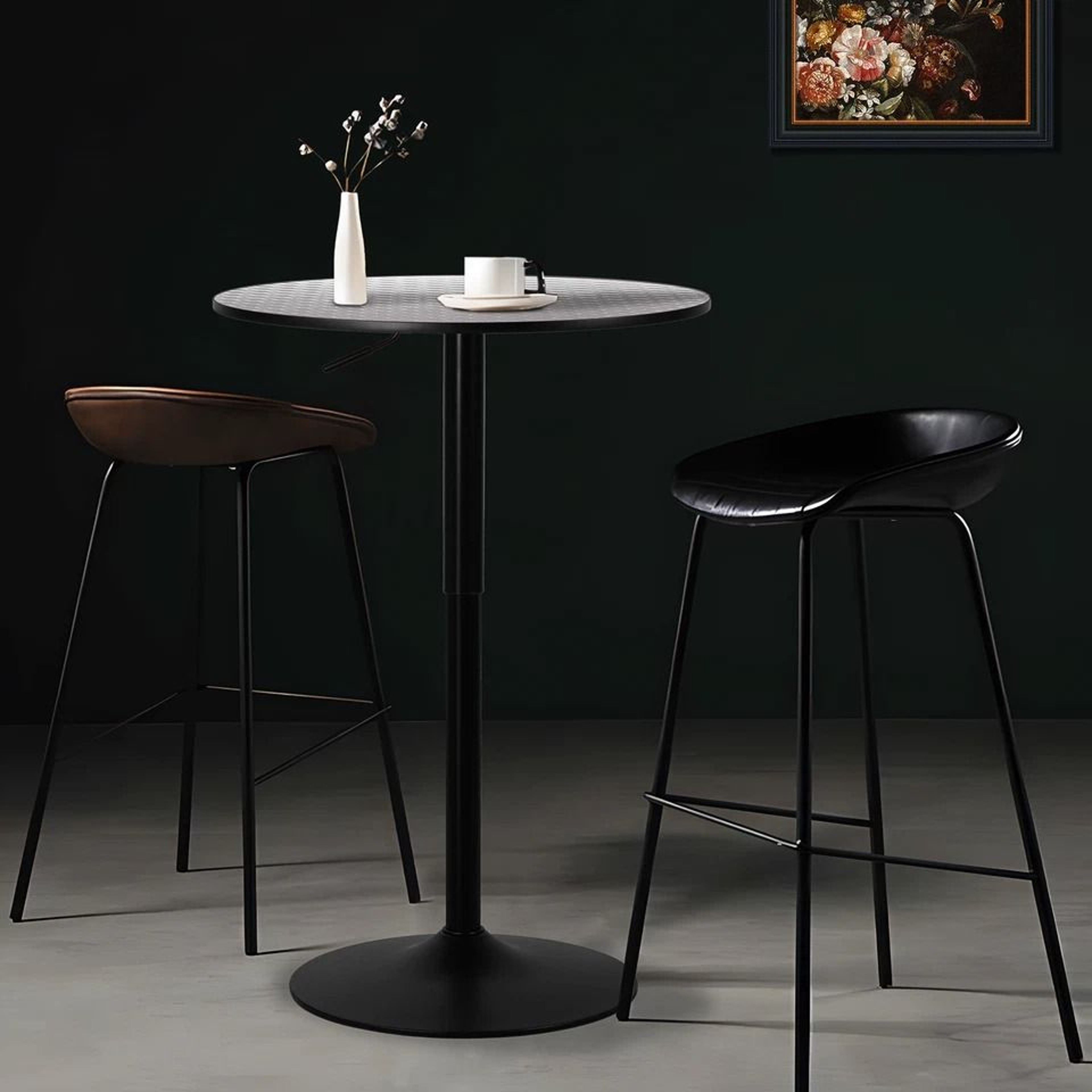 Adjustable Height Silver Pub Bar Cocktail Table, Swivel Wood Round Tabletop, Sleek Metal Base for Home and Venue – view 4