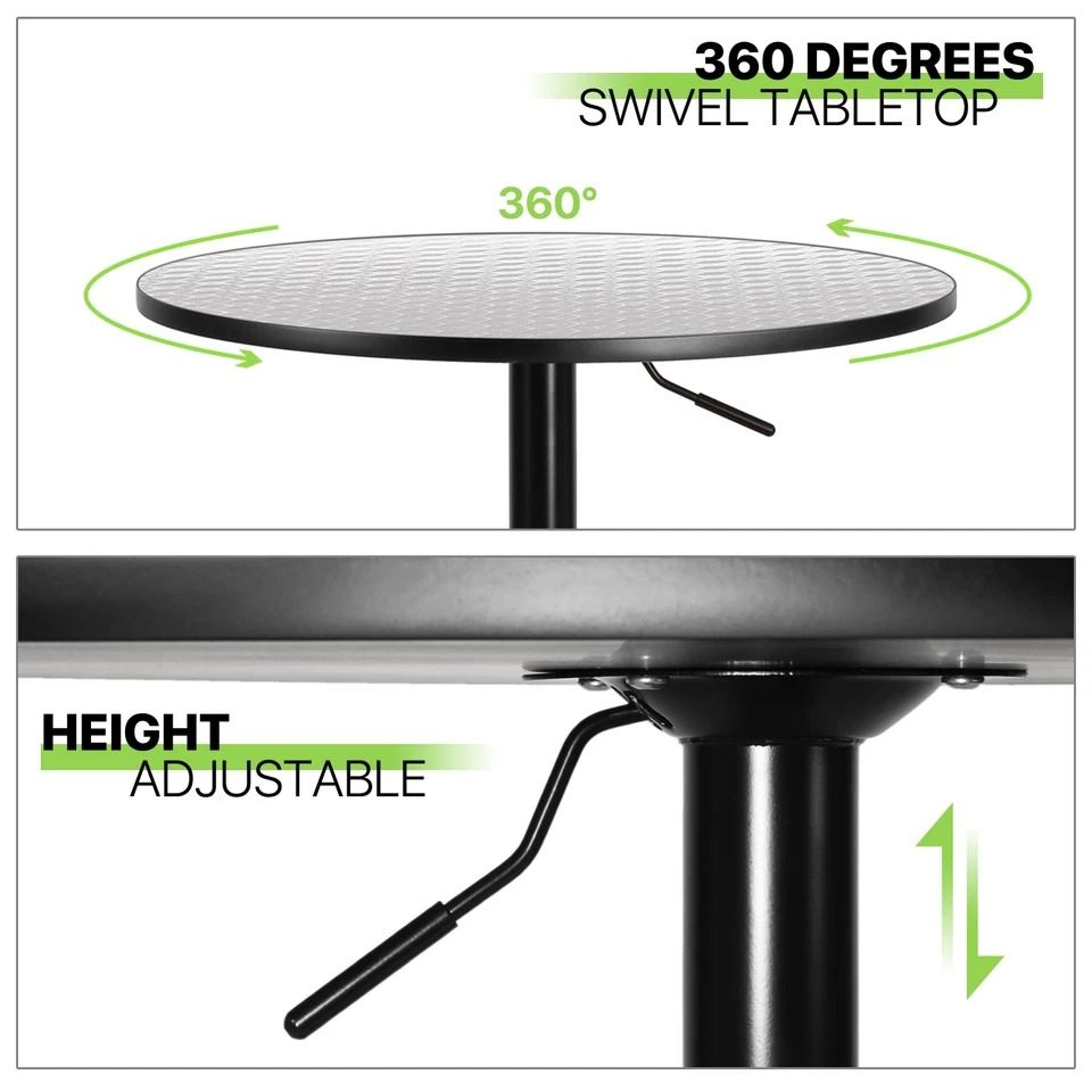 Adjustable Height Silver Pub Bar Cocktail Table, Swivel Wood Round Tabletop, Sleek Metal Base for Home and Venue – view 6