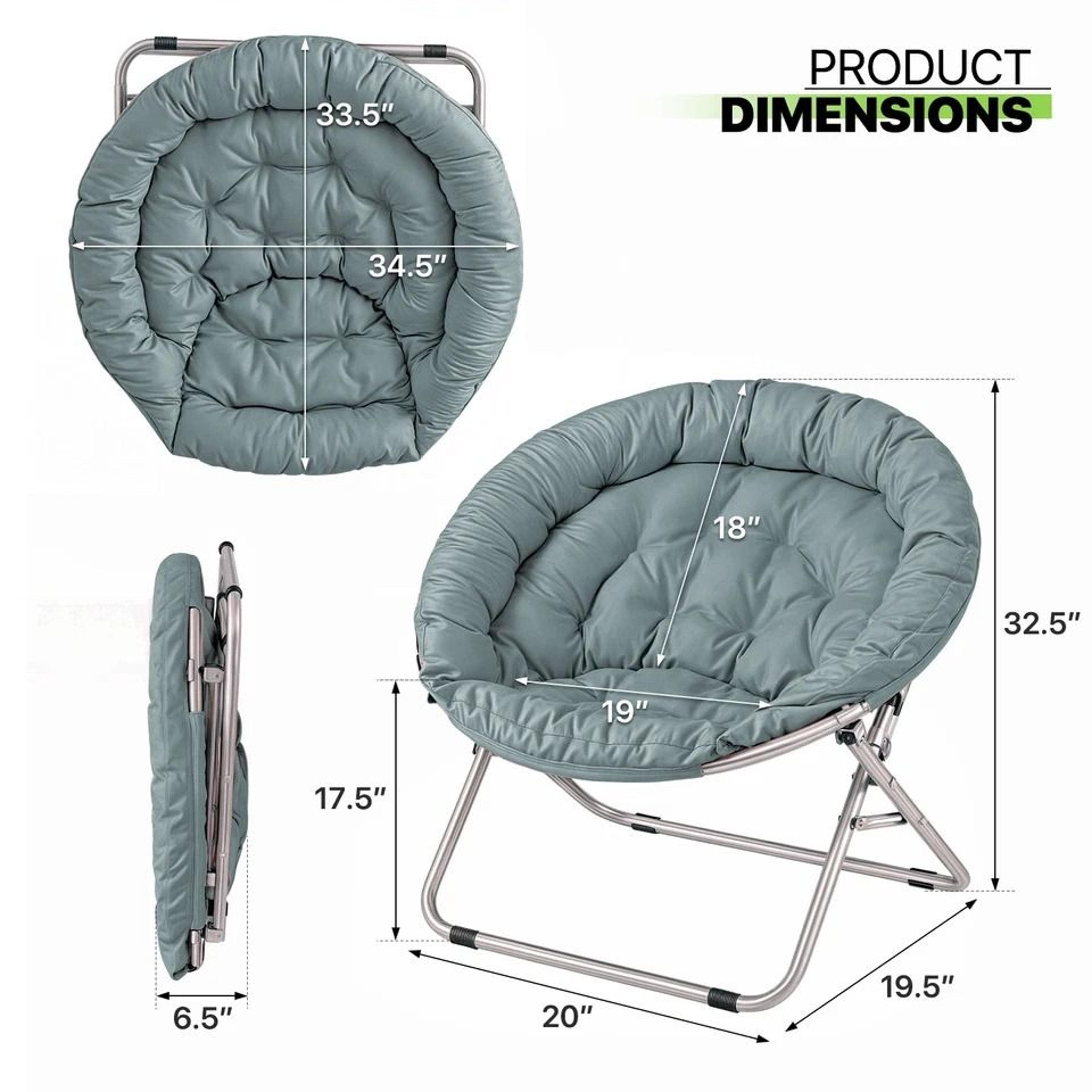 Foldable Lazy Saucer Chair Accent Chair For Living Room Teal Moon Seat Comfortable And Compact 1