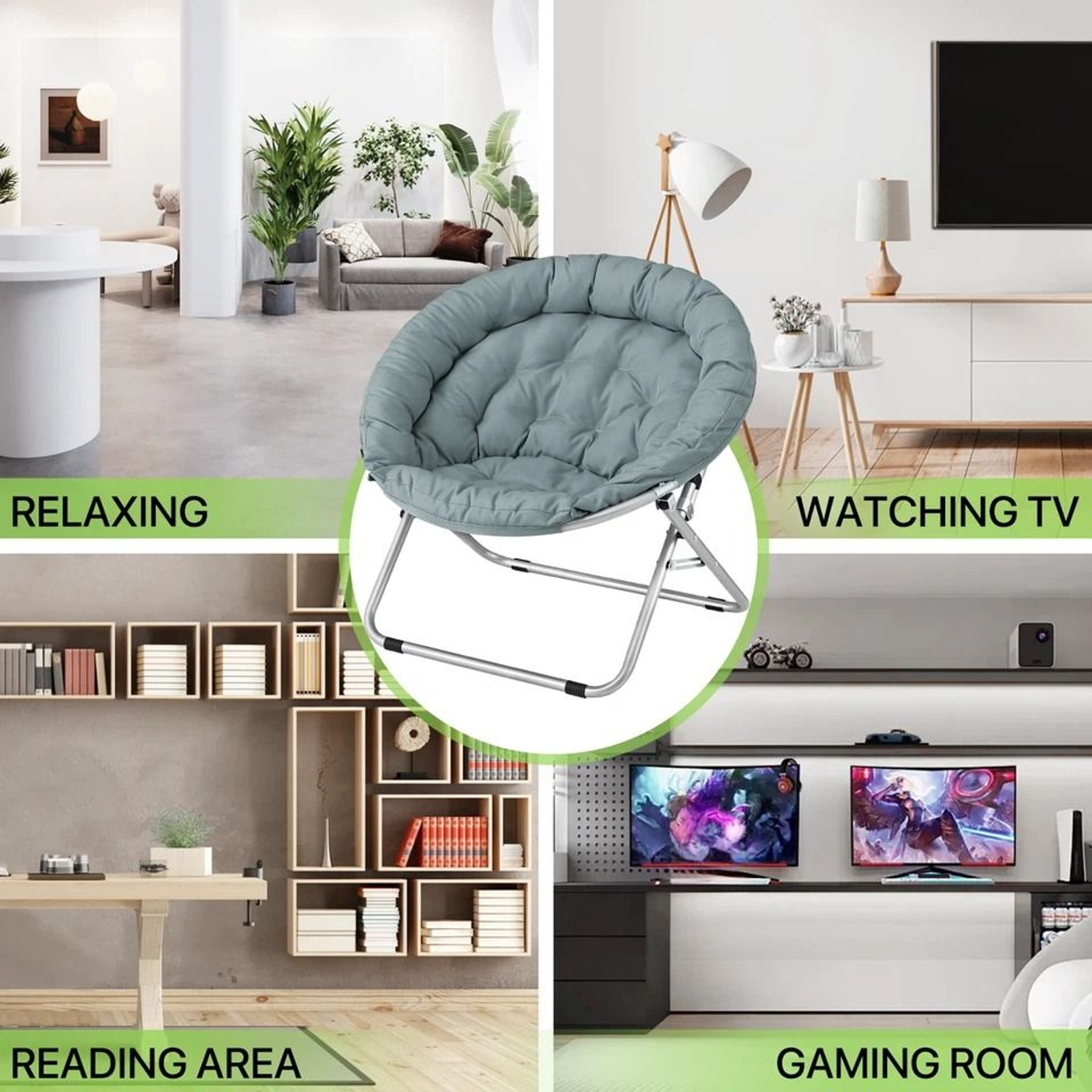 Foldable Lazy Saucer Chair Accent Chair For Living Room Teal Moon Seat Comfortable And Compact 7
