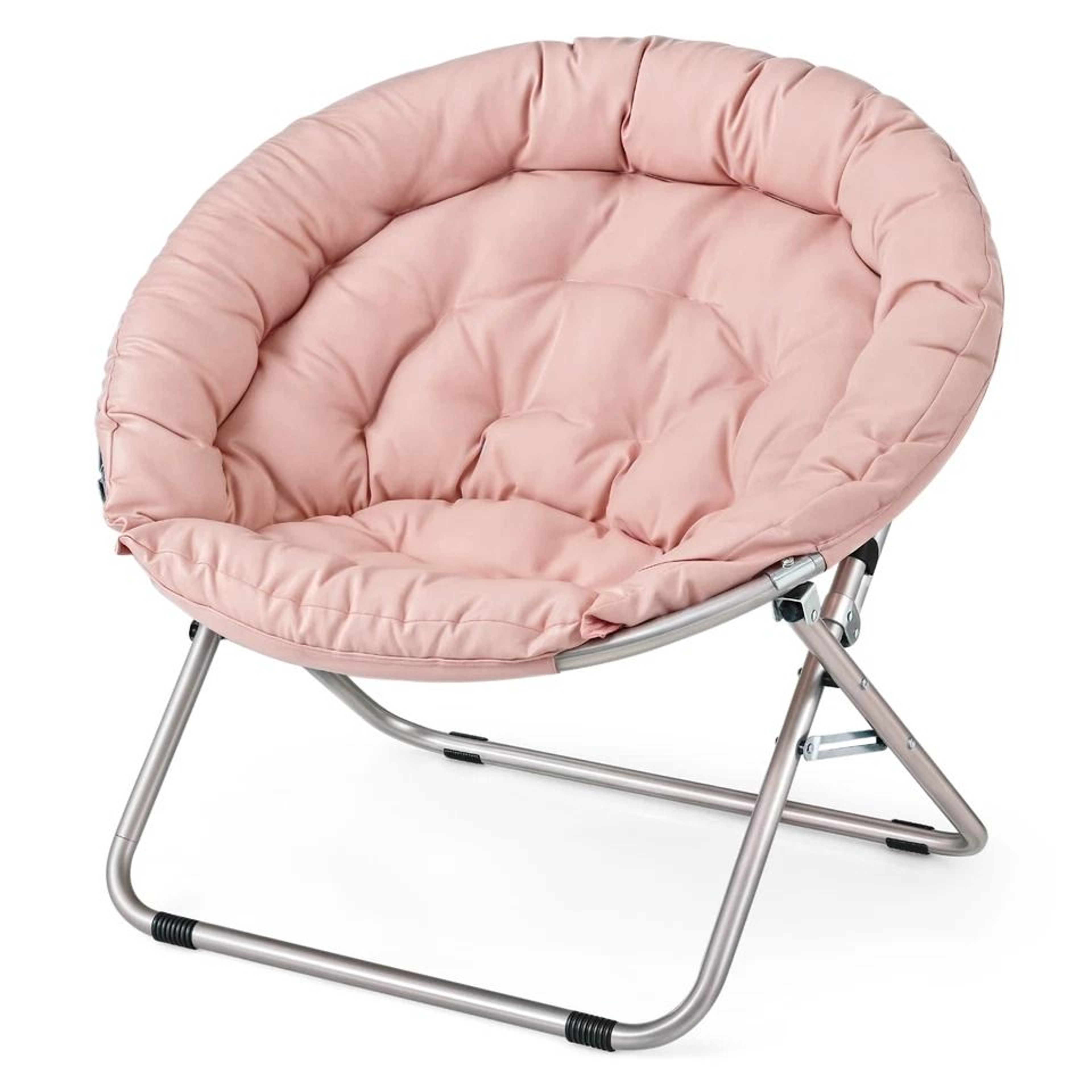 Foldable Saucer Chair Comfy Accent Lounge Chair Pink Soft Round Moon Padded Seat 0