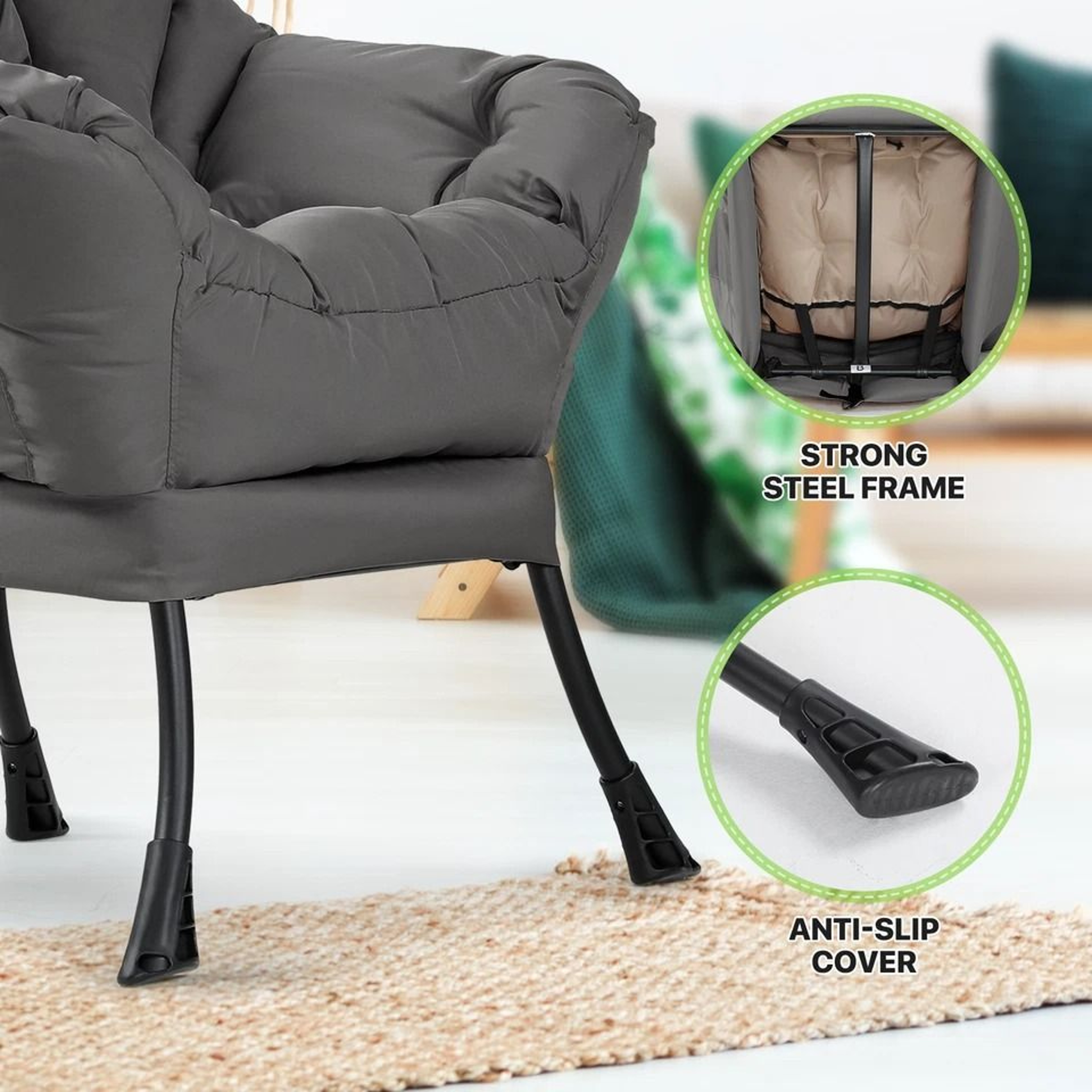 Upholstered Modern Gray Soft Accent Chair Living Room Lazy Sofa Chair With Ottoman 5