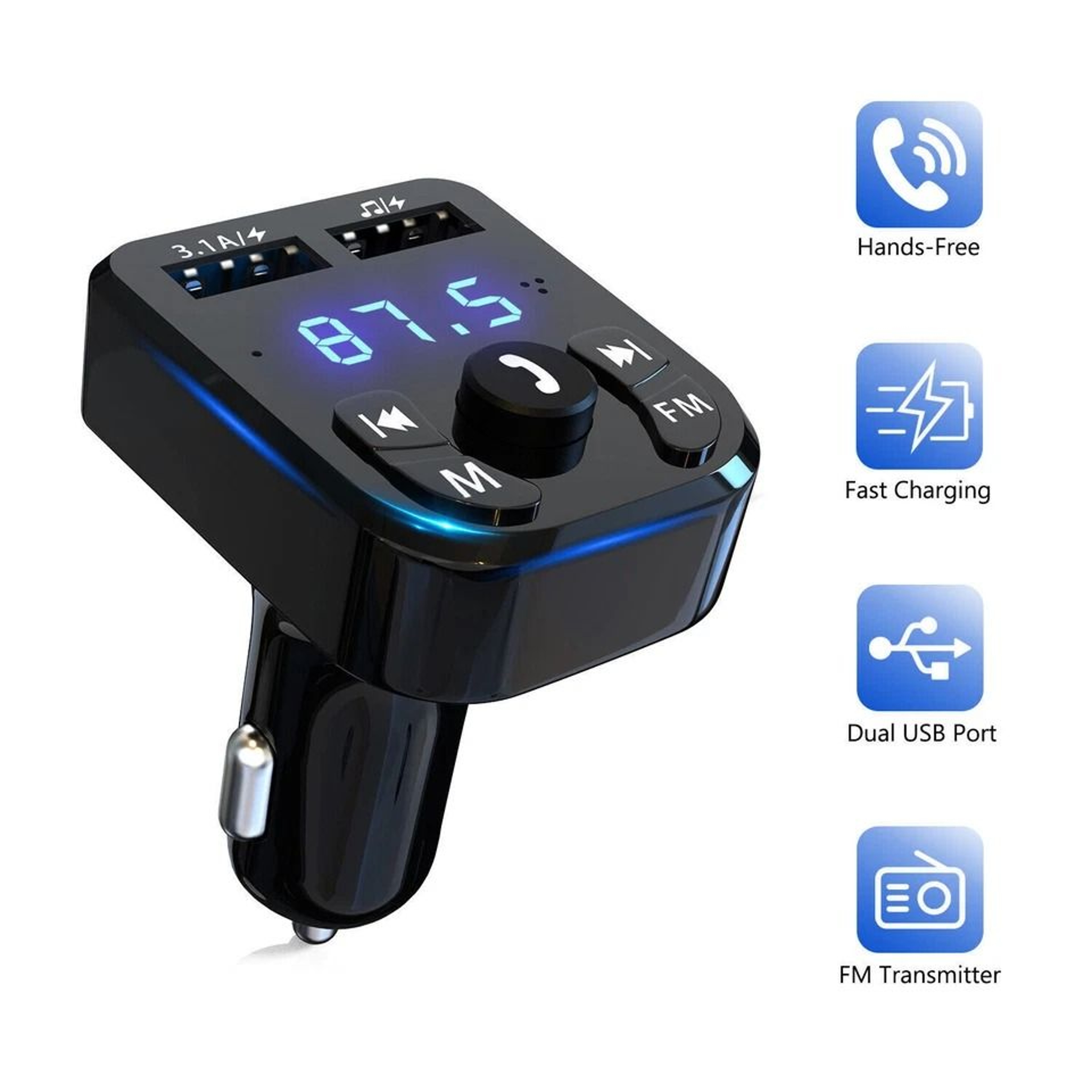 FM Transmitter Adapter With Bluetooth Car Wireless USB PD Charger AUX HandsFree 1