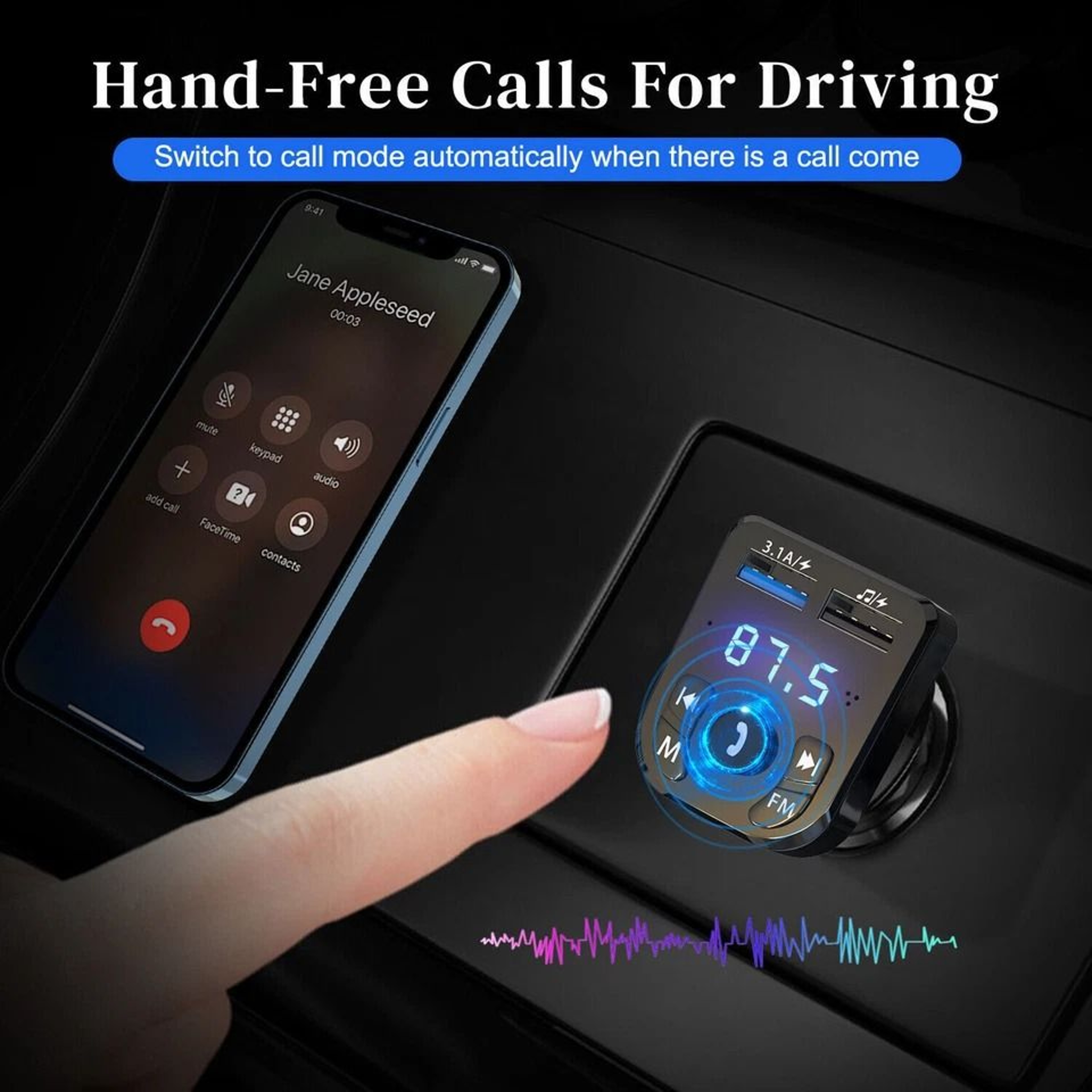 FM Transmitter Adapter With Bluetooth Car Wireless USB PD Charger AUX HandsFree 3