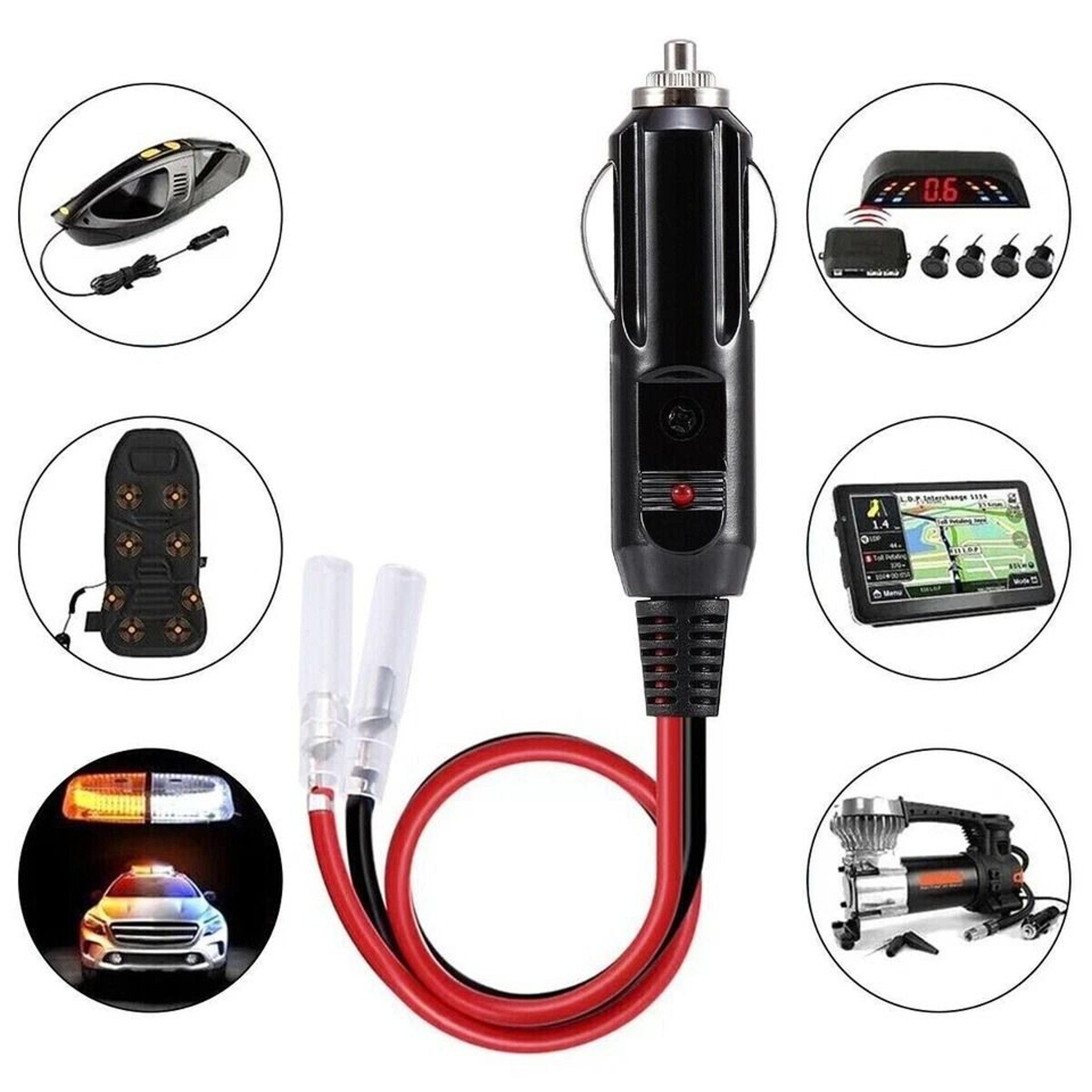 Cigarette Lighter Socket Plug Used Male Car Connector Cable Leads 3