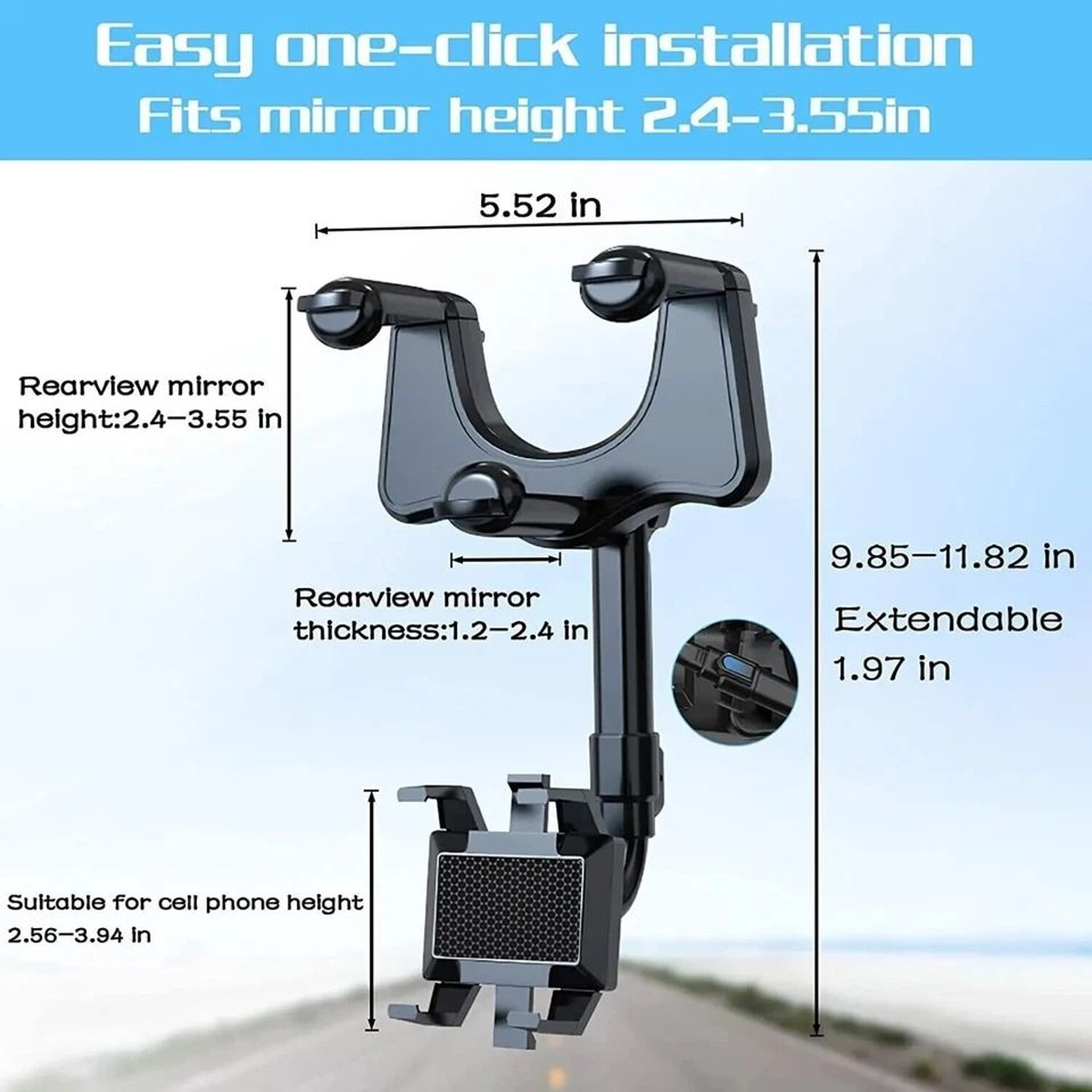 Universal Car Phone Holder Rotatable And Retractable Rearview Mirror Mount HandsFree Mobile Holder  4