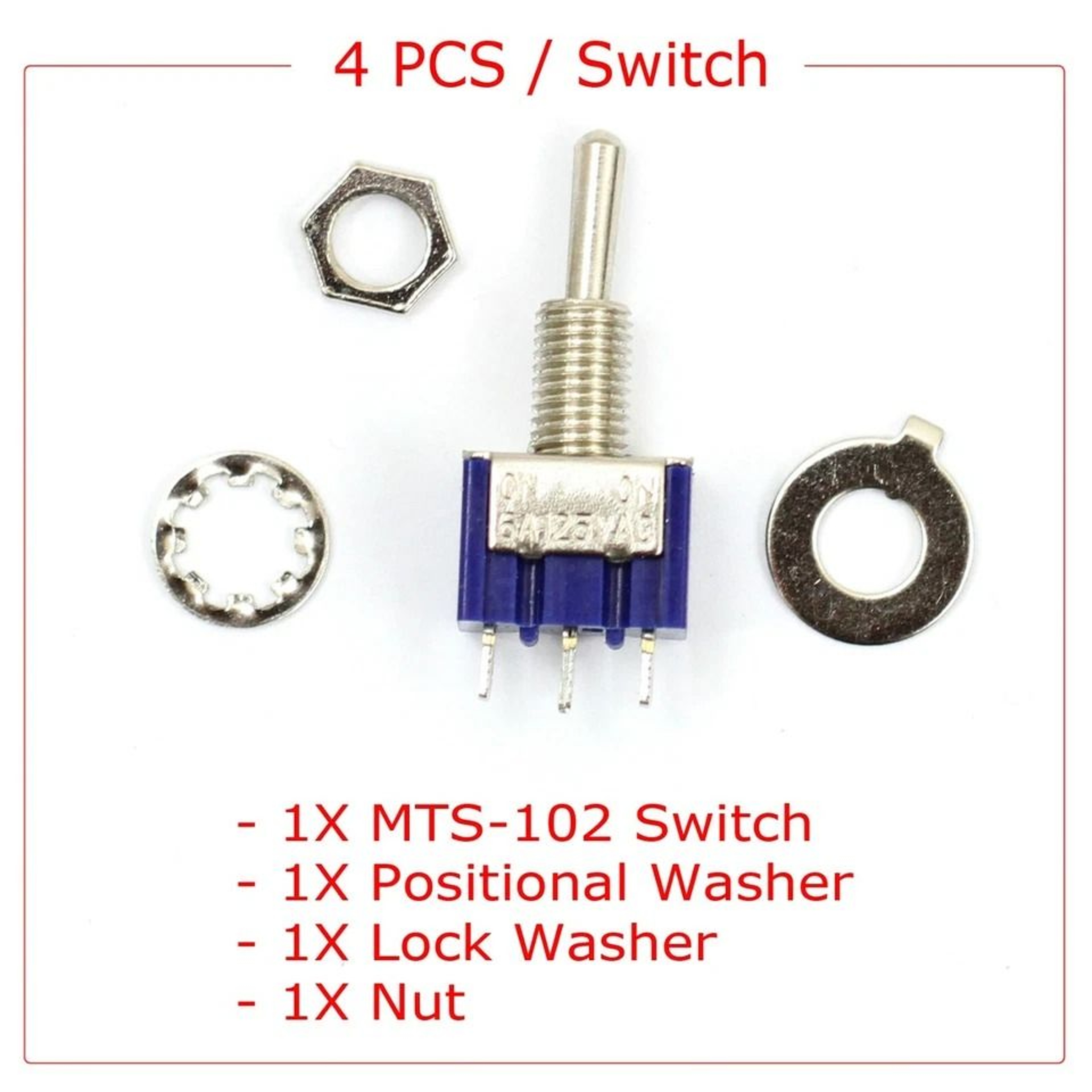 MTS Pin SPDT ONON Mini Toggle Switches Red Position Stainless Steel 7
