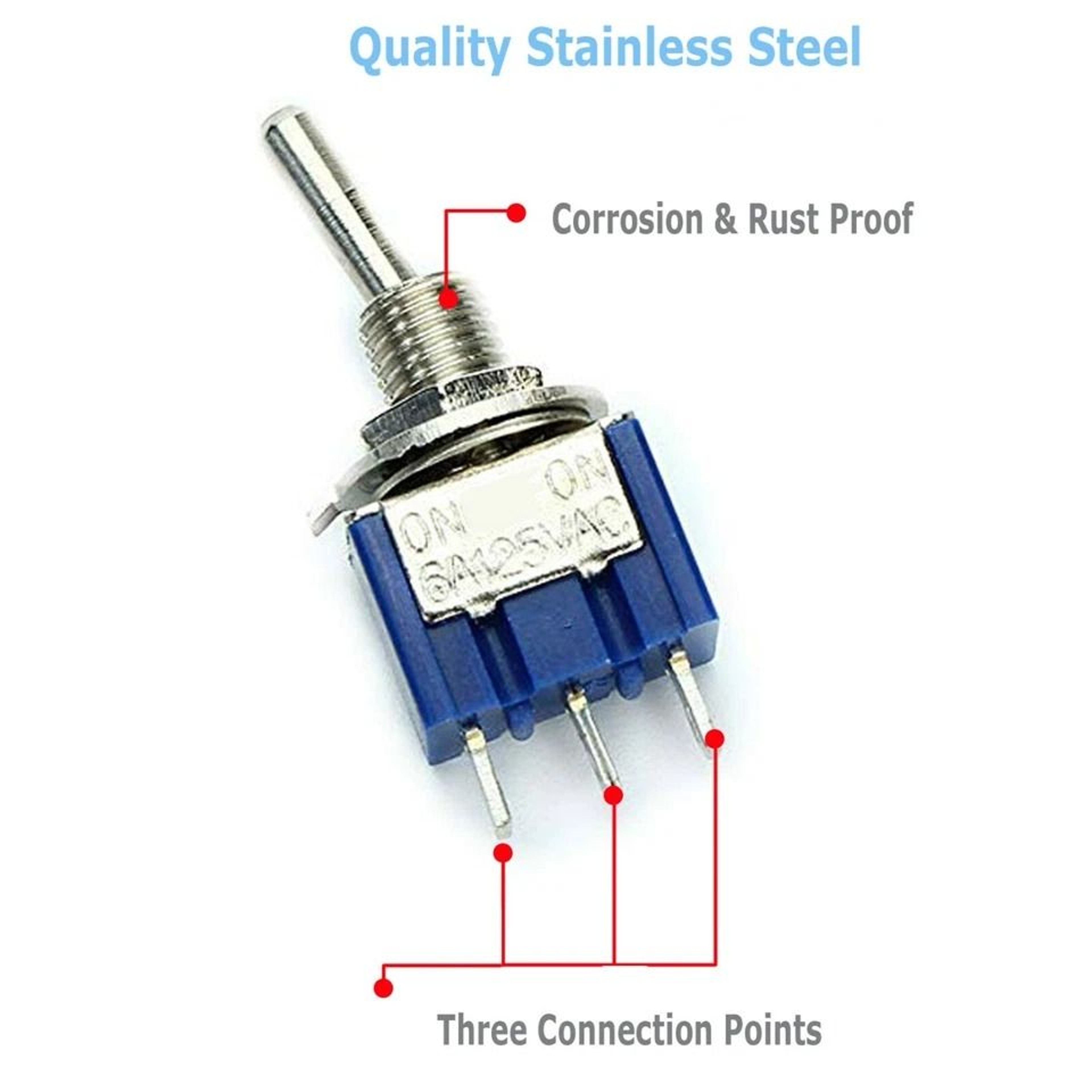 MTS Pin SPDT ONON Mini Toggle Switches Red Position Stainless Steel 8