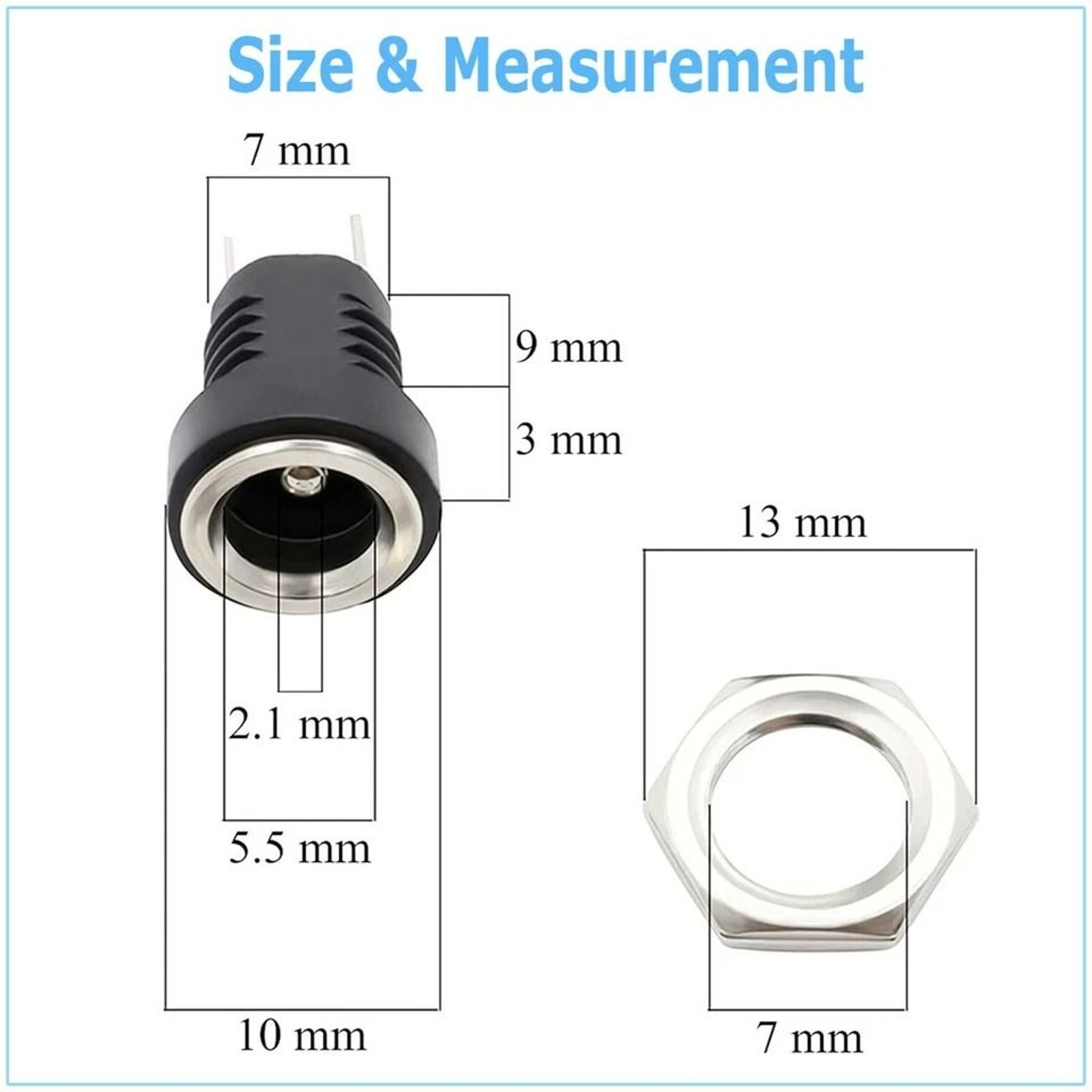 Male Barrel Jack Plug And Female Socket Panel Mount DC Power Connectors Solderable With Shrink Tube 2