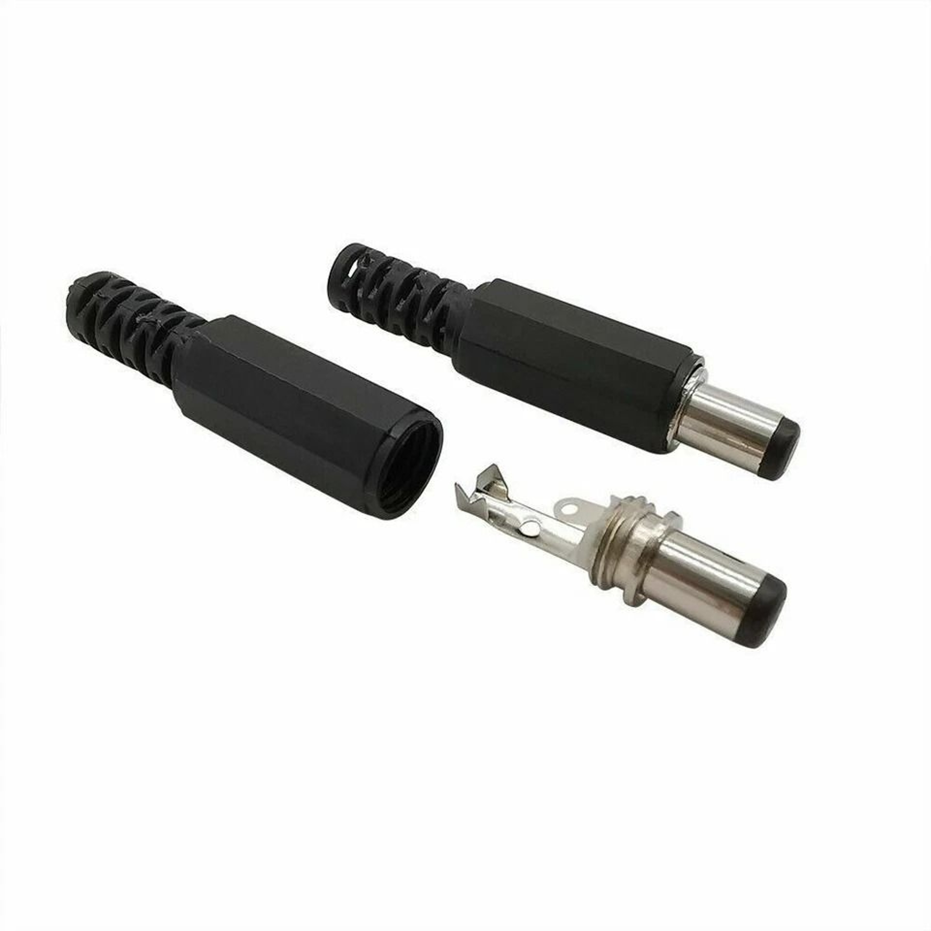 Male Barrel Jack Plug And Female Socket Panel Mount DC Power Connectors Solderable With Shrink Tube 5