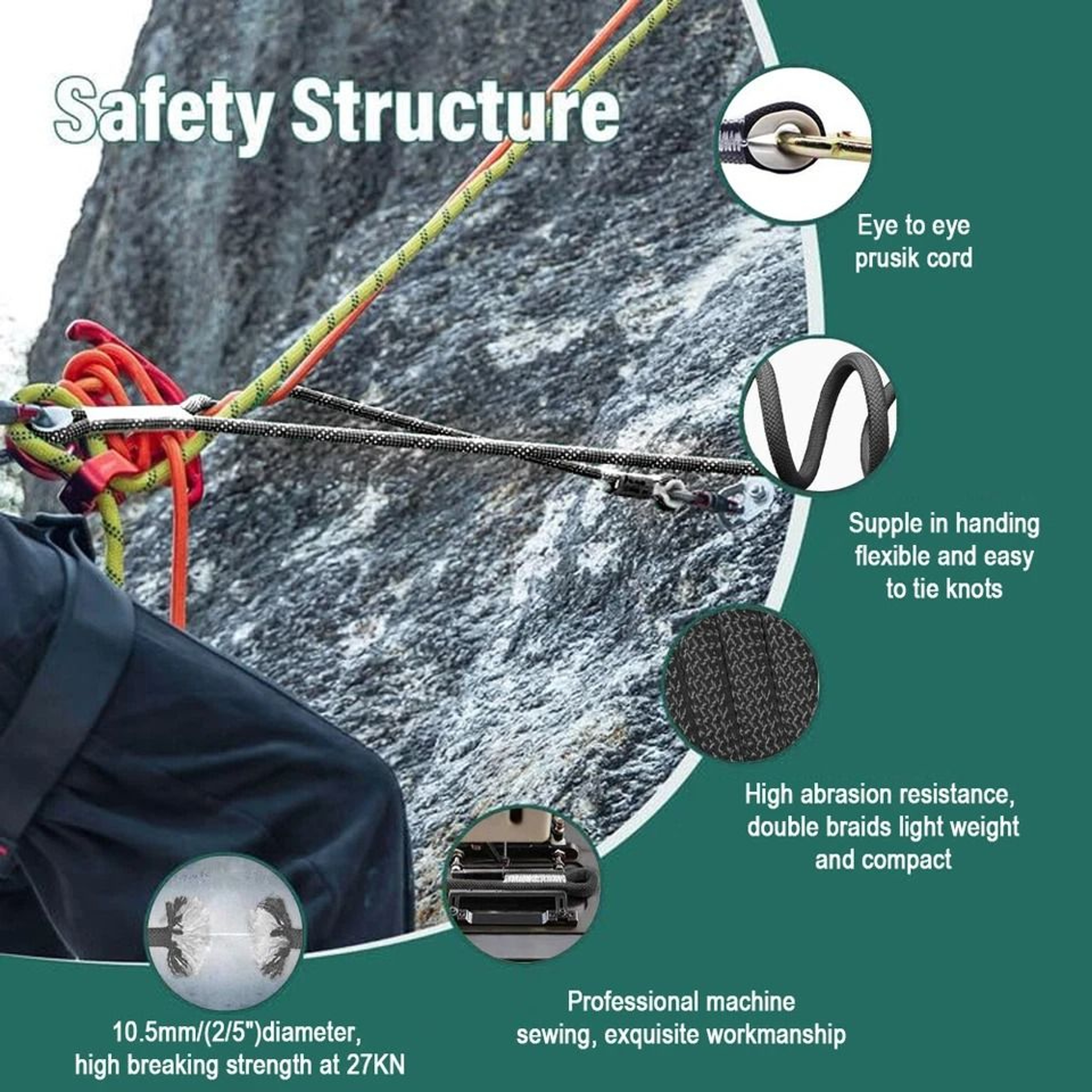 High Strength Prusik Cord PreSewn Loop For Climbing Arborist Rope Mountaineering Strength For Rescu 1