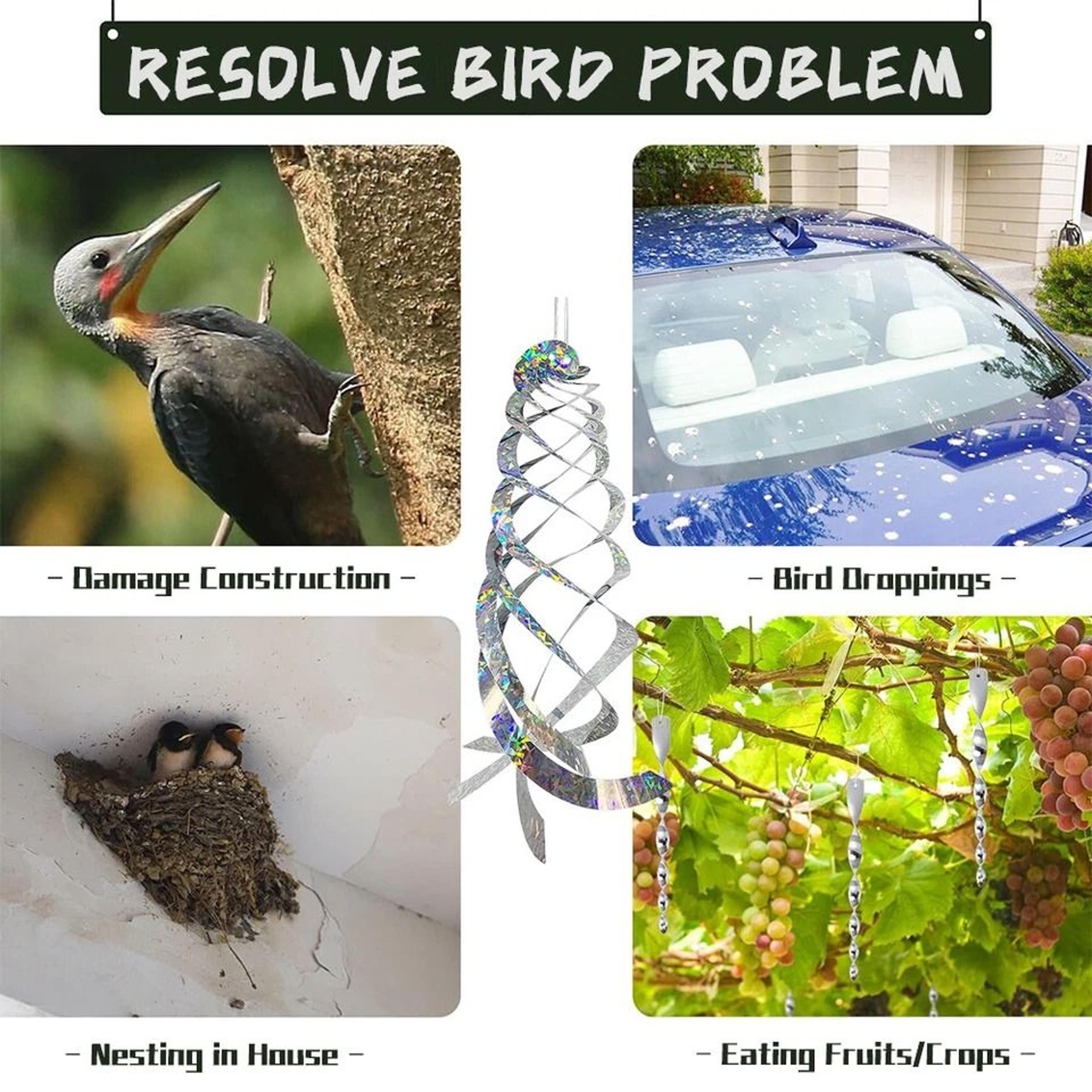 Hanging Reflective Birds Scare Deterrent Bird Repellent Spiral Reflectors For Gardens Farms  Outdoo 4