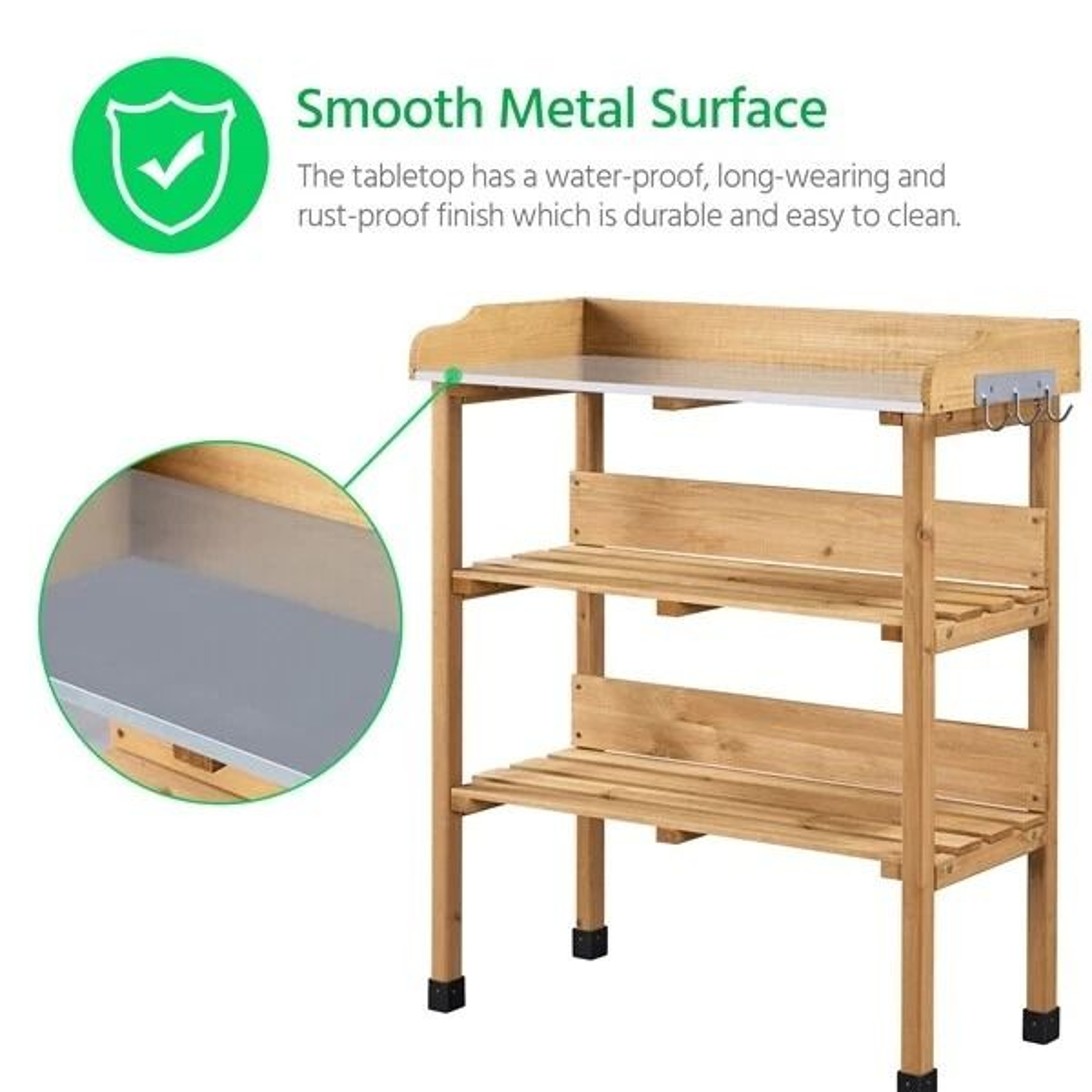 Potting Bench Table Outdoor Garden Work Station Natural Wood Workbench Perfect For Planting And Too 6