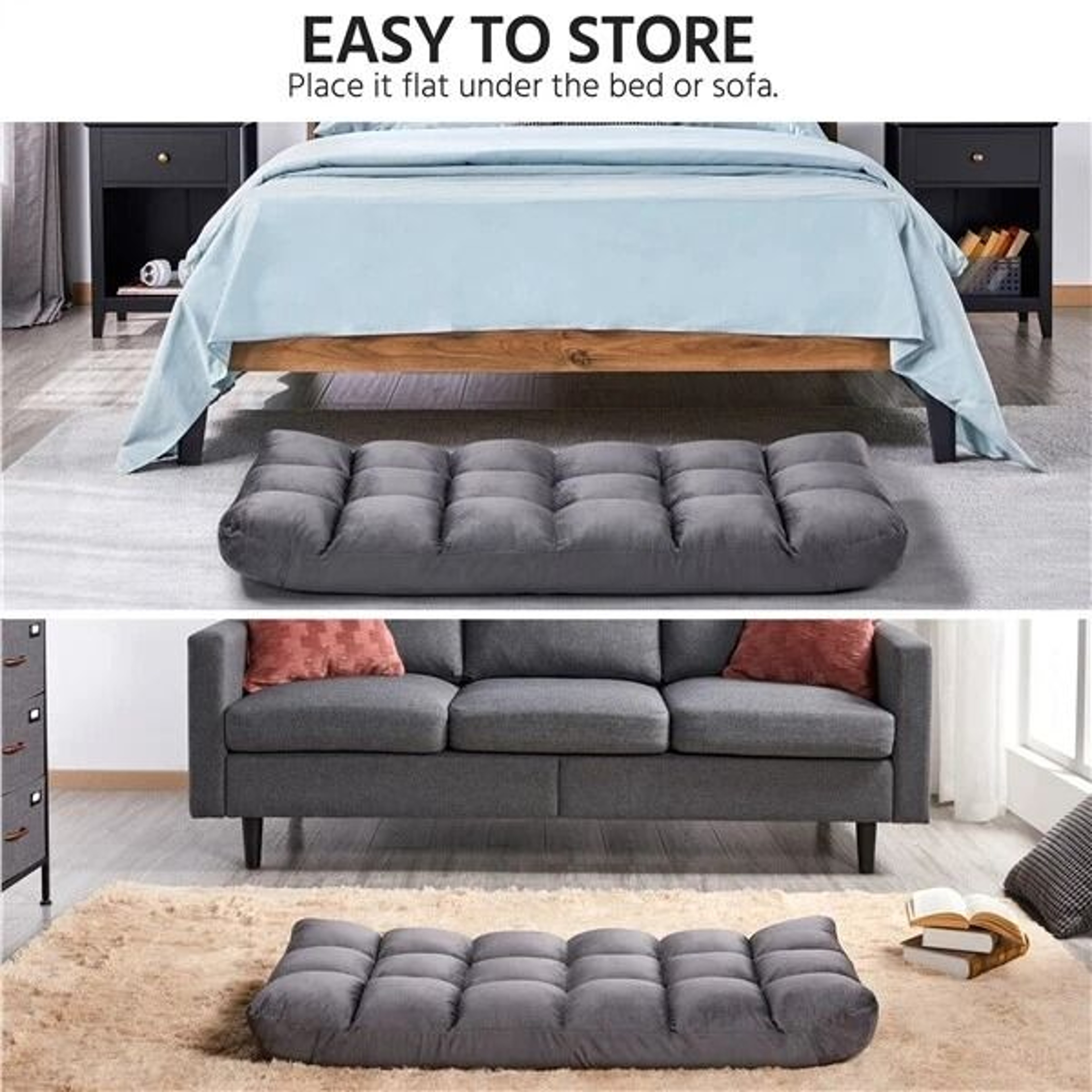 Folding Lounge Chair With Back Support Adjustable Padded Floor Chair Gray Floor Sofa For Gaming 10